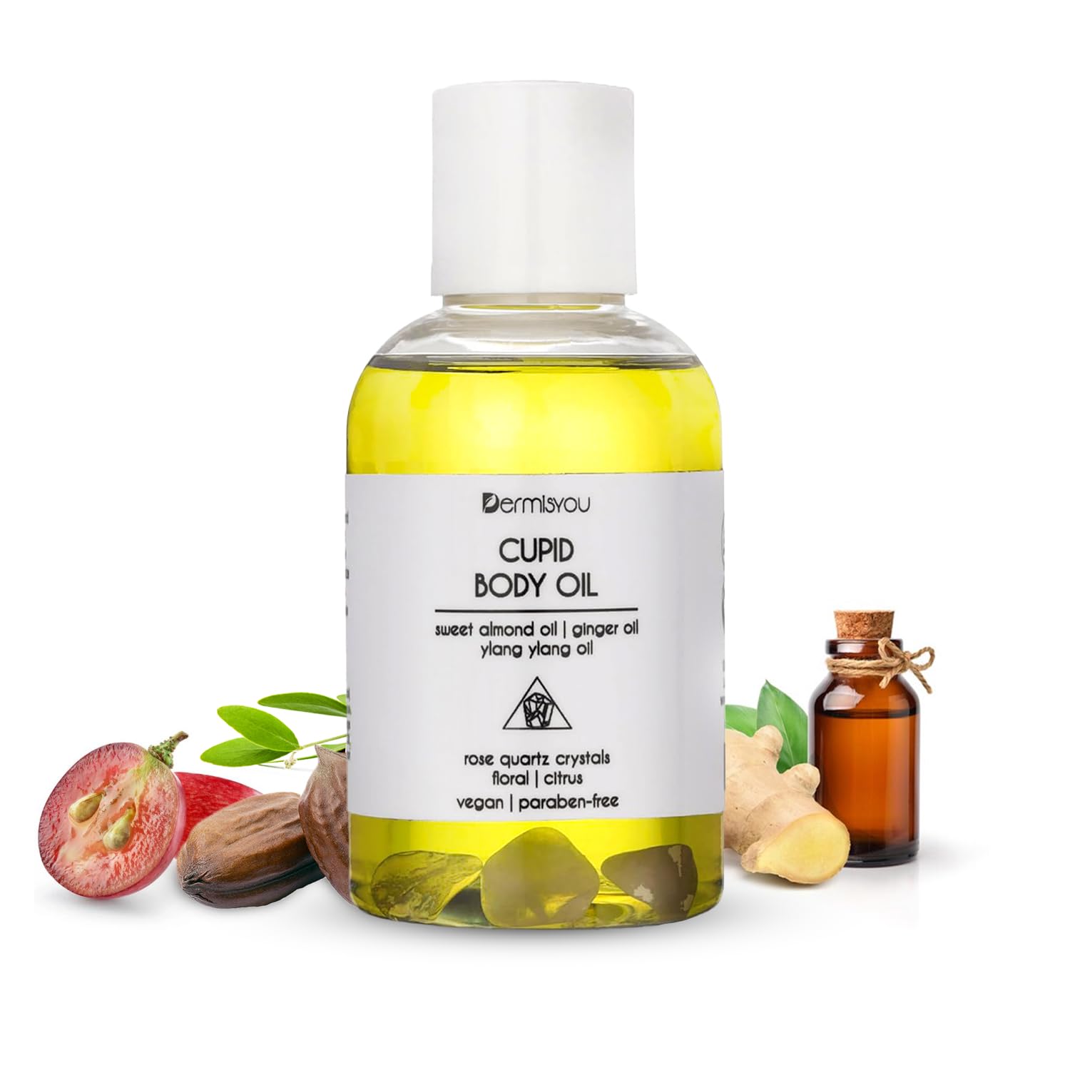 Cupid Body Oil with Rose Quartz Crystals | Sensual Oil to Manifest Love | Hydrates, Moisturizes, Promotes Calmness, Enhances Skin’s Glow | Helps with Grounding and Balancing | 2 oz