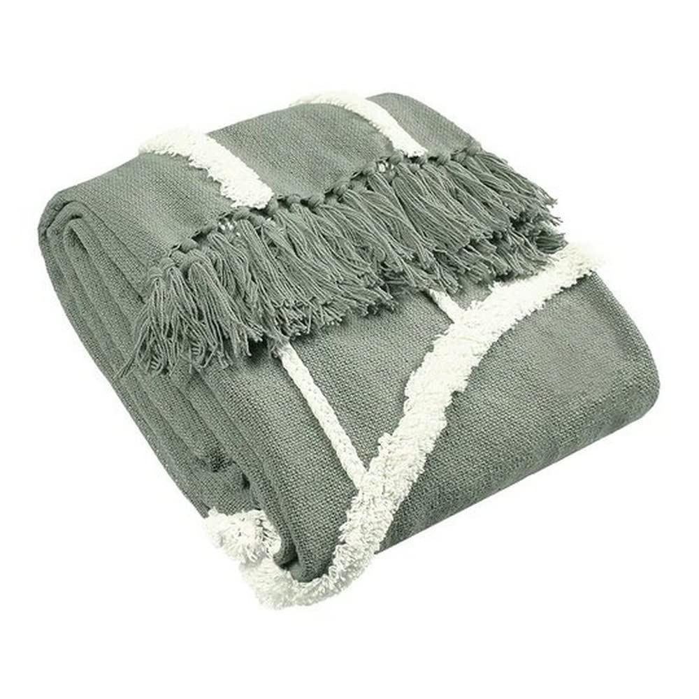 Furn Unisex Grey Rainbow Tufted Cotton Tasselled Throw In