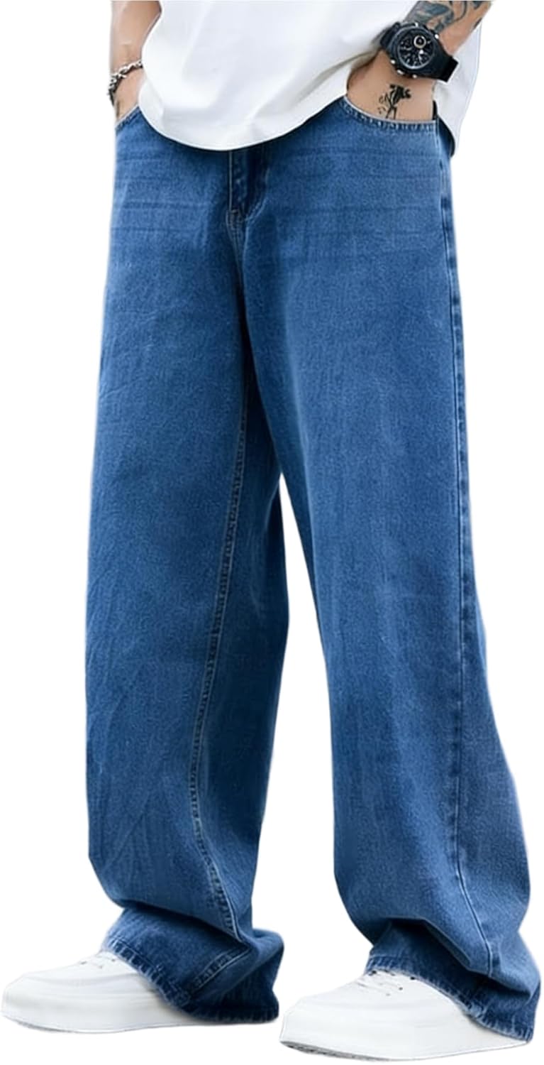 DISLANBO Men's Baggy Straight-Leg Hip Hop Jeans Casual Wide Leg Y2k Skateboard Vintage Denim Pants Streetwear