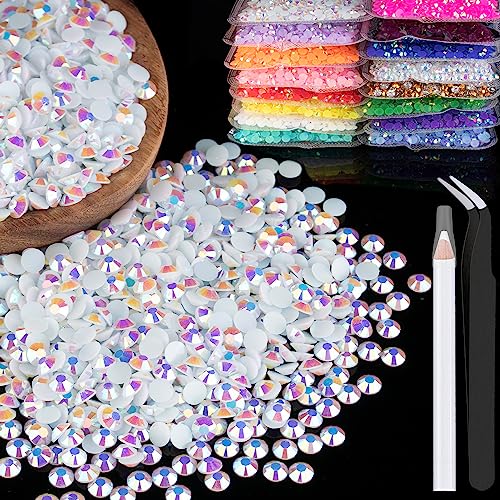 5000pcs 3mm Resin Rhinestones Bulk White AB Flatback Round Jelly Rhinestones Bedazzling Non Hotfix Crystal Gems Large Quantity Wholesale for DIY Crafts Clothes Bottles Tumblers Face Makeup Manicure