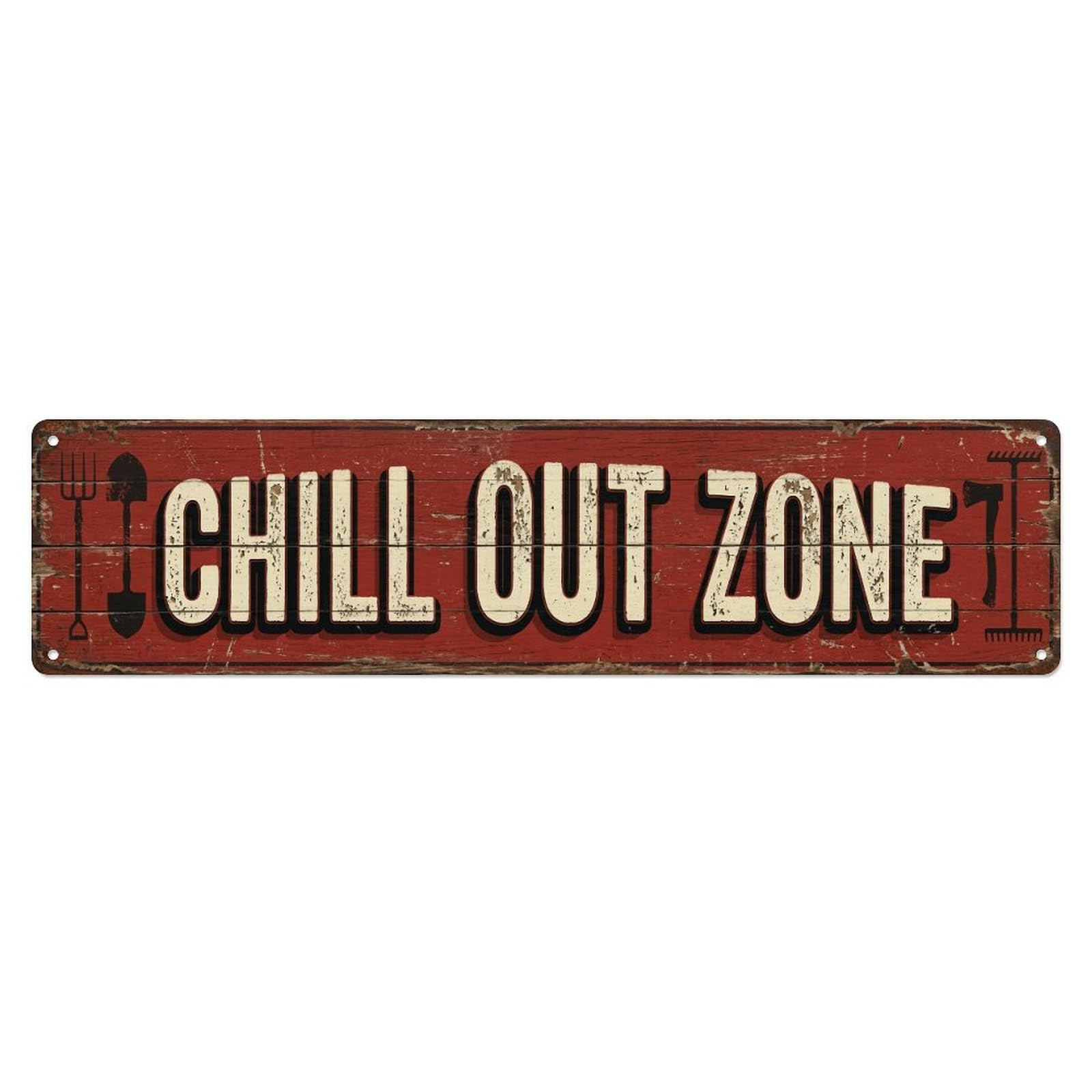 Chill Out Zone Worn Shed Metal Tin Skinny Sign Plaque Wall Decor for Cafe, Club Bar, Office, Home Garden Metal Poster 4x16Inch