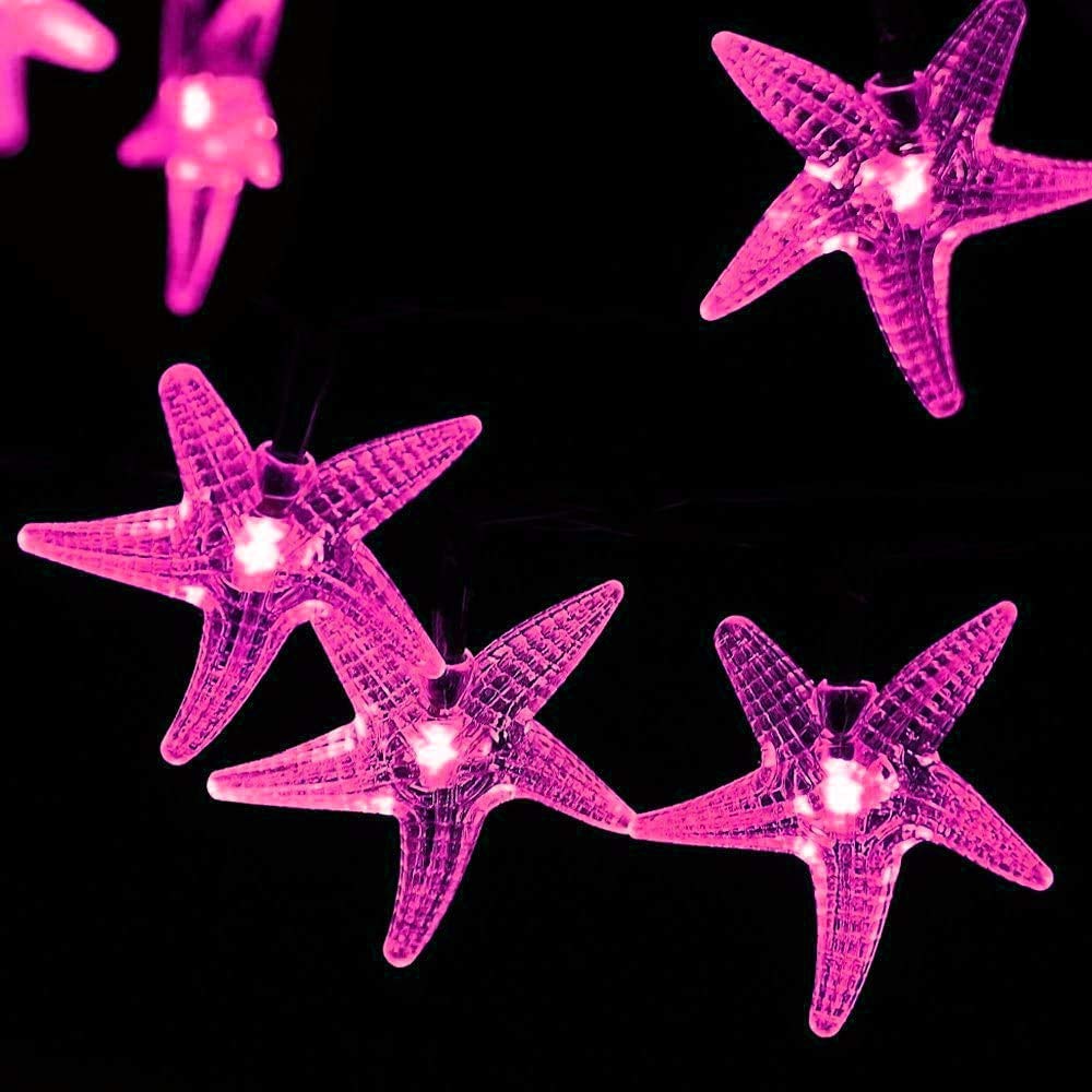 zhonghua Solar Starfish String Lights, 6.5M 30LED Solar Starfish Fairy Light Solar String Starfish Lights Outdoor Waterproof (Pink)