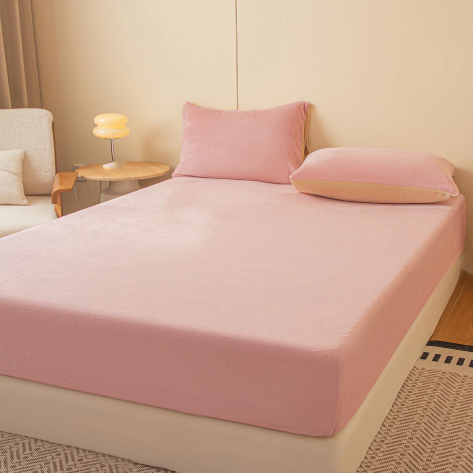 Drap-Housse Hiver 200x220 Rose pâle Lit Super King