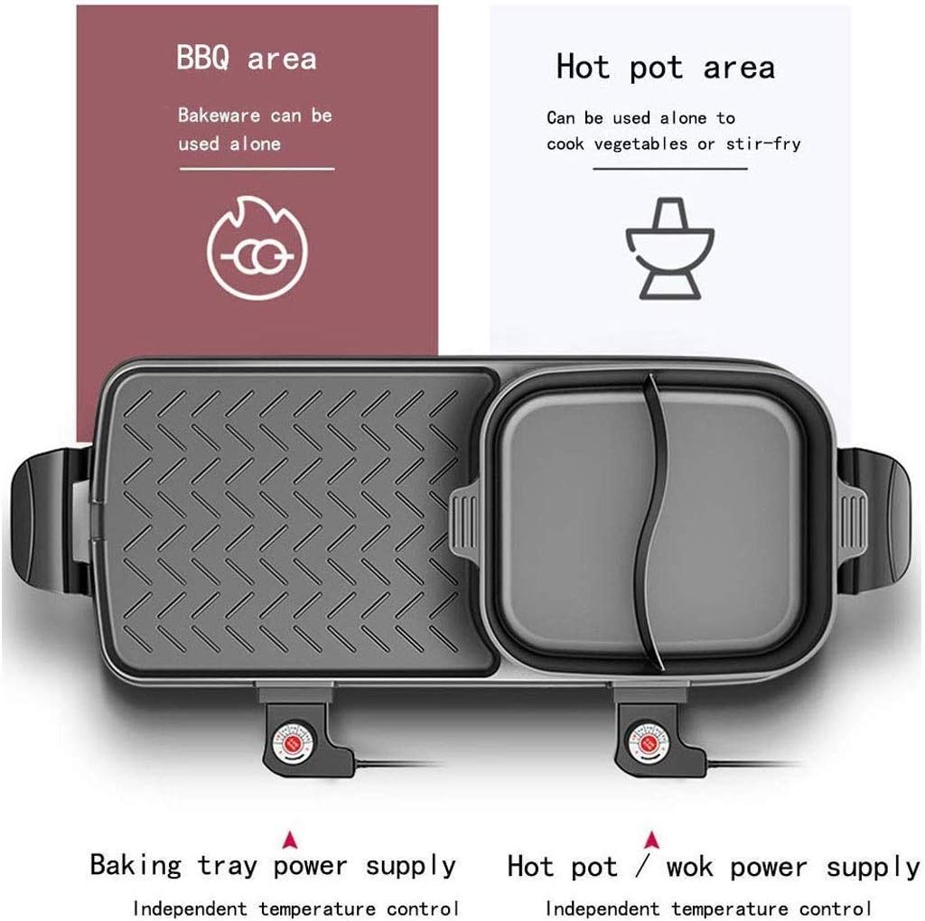 BBQ Grill Hot Pot, Multi-Function Electric Barbecue Oven Adjustable Power for 3-10 Person
