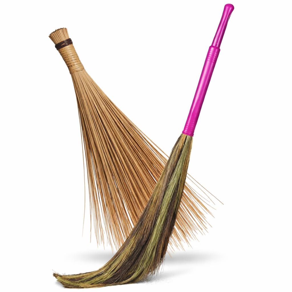 Combo of Natural Grass Phool Jhadu with Coconut Stick Broom for Indoor & Outdoor Cleaning | Eco-Friendly, Durable Traditional Broom Set for Home-image-20