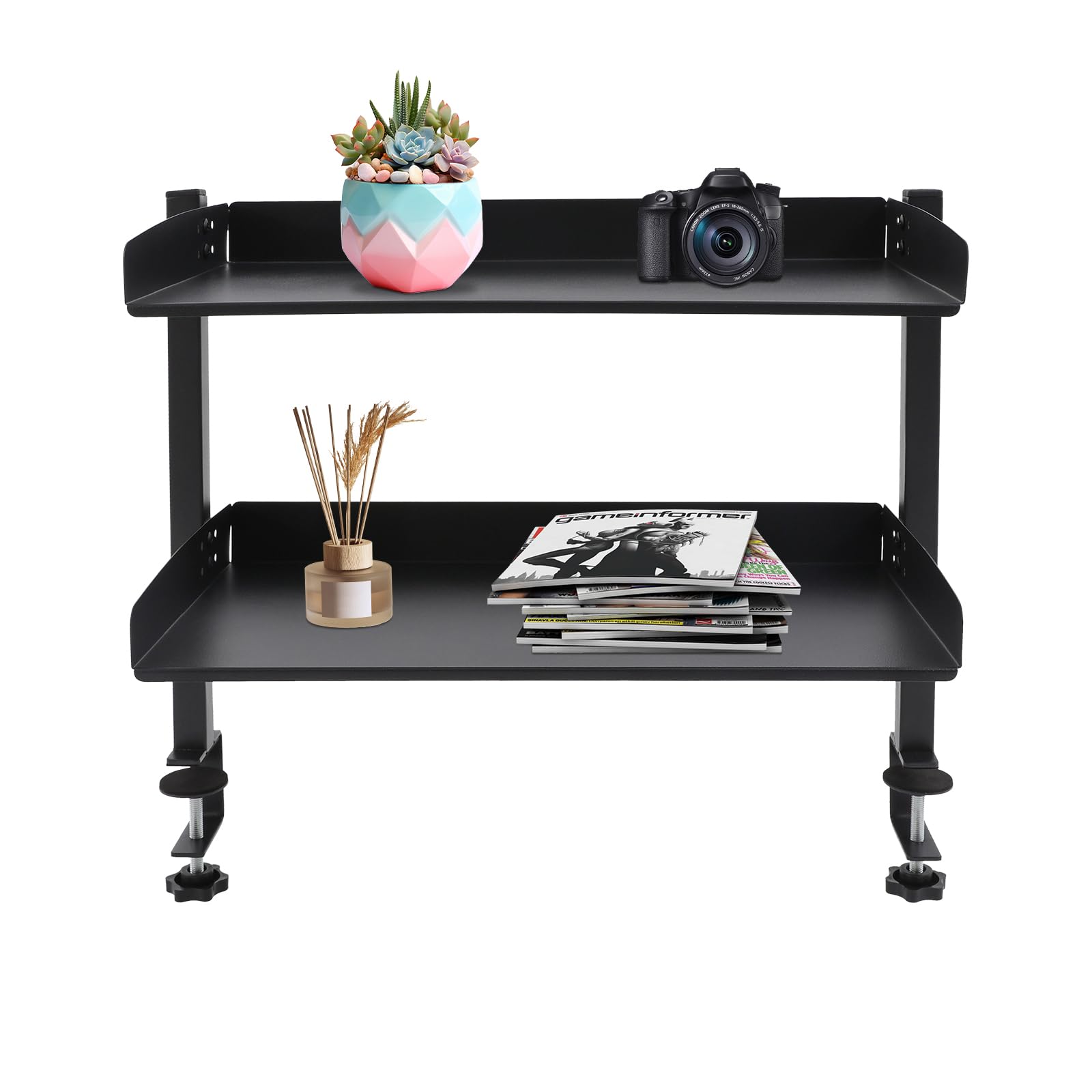 Étagère de bureau à pince à 2 étages - Étagère de bureau à pince - Noire - 44 x 22 x 39 cm