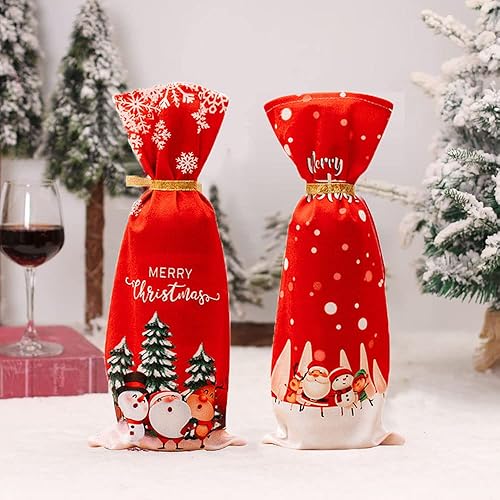 Miniatura 1 de Yahpetes Vestido de botella de vino de Feliz Navidad – 2 bolsas de cubierta de botella de vino tinto con cordón para decoraciones de fiesta de
