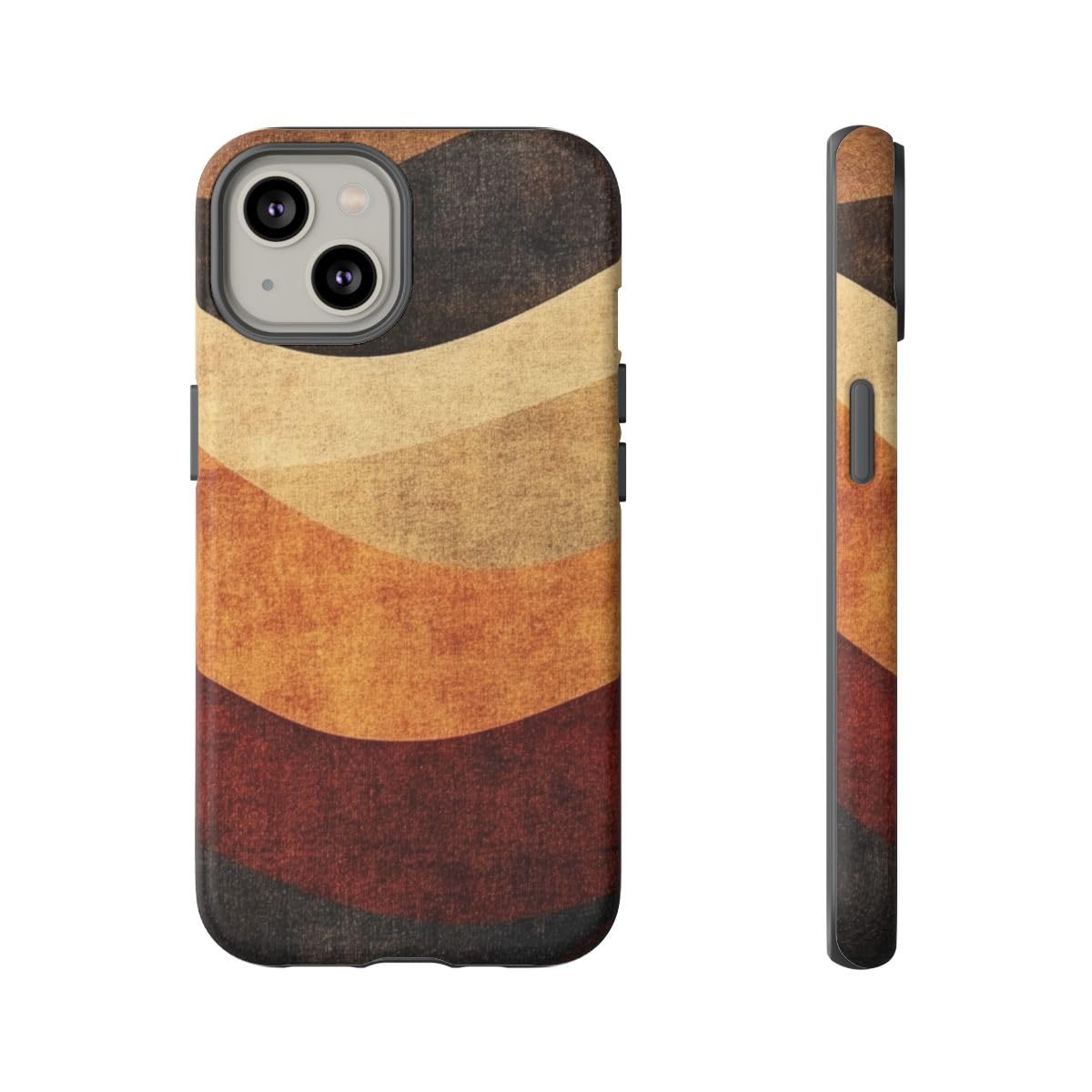 Coque rigide mate vagues abstraites pour iPhone 14 design marron épuré