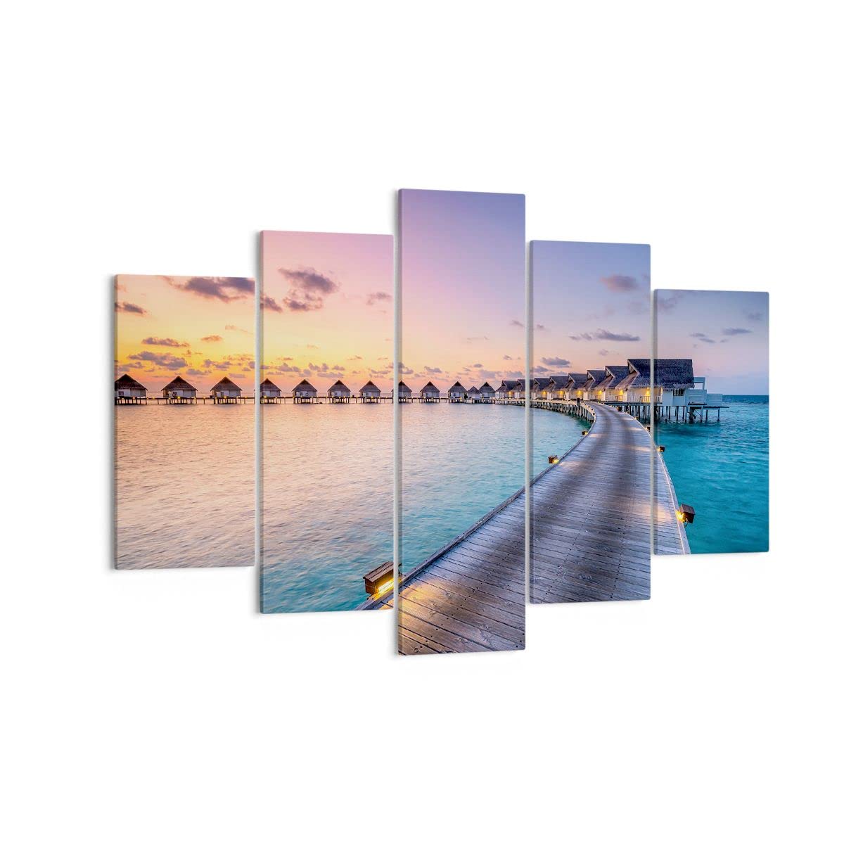 Mehrteilige Bilder auf Leinwand 150x100cm Leinwandbild Malediven Meer Groß XXL Wanddeko Bild Schlafzimmer Set 5 teilige Wandbilder Dekoration Wohnzimmer Decor Canvas Wand Kunstdruck Art EA150x100-4082
