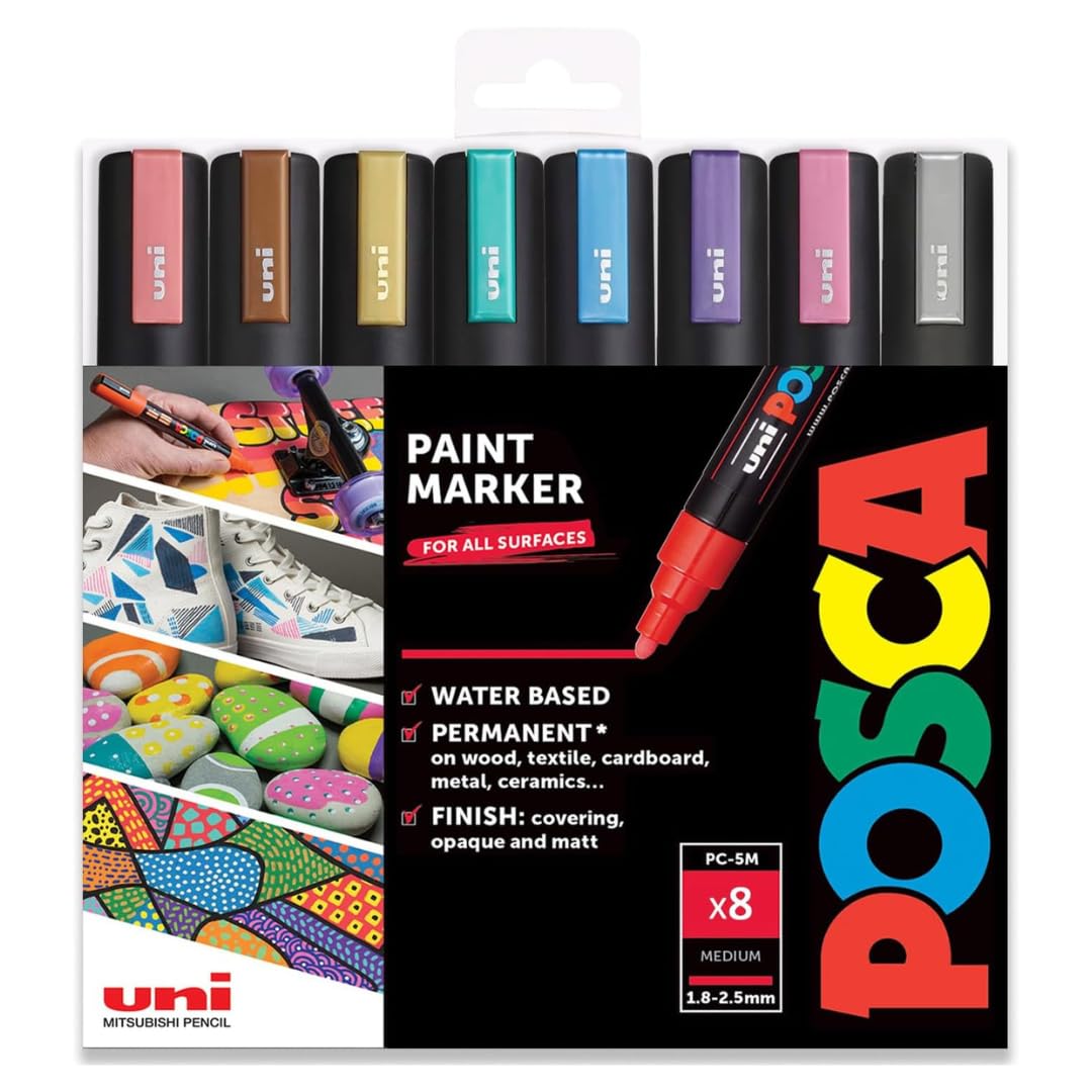 Posca para Colorear - PC-5M Metálico Conjunto de 8 - en Caja de Regalo