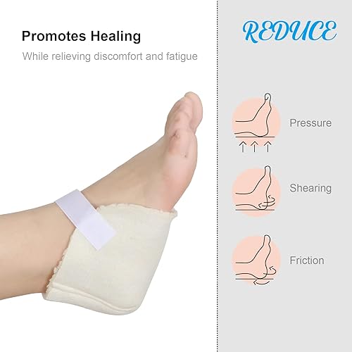 Miniatura 2 de Sosation 4 Pairs Heel Protectors Sheepskin Adjustable Heel Protectors for Pressure Sores Fleece Soft and Comfort Cover for Sitting or in Bed