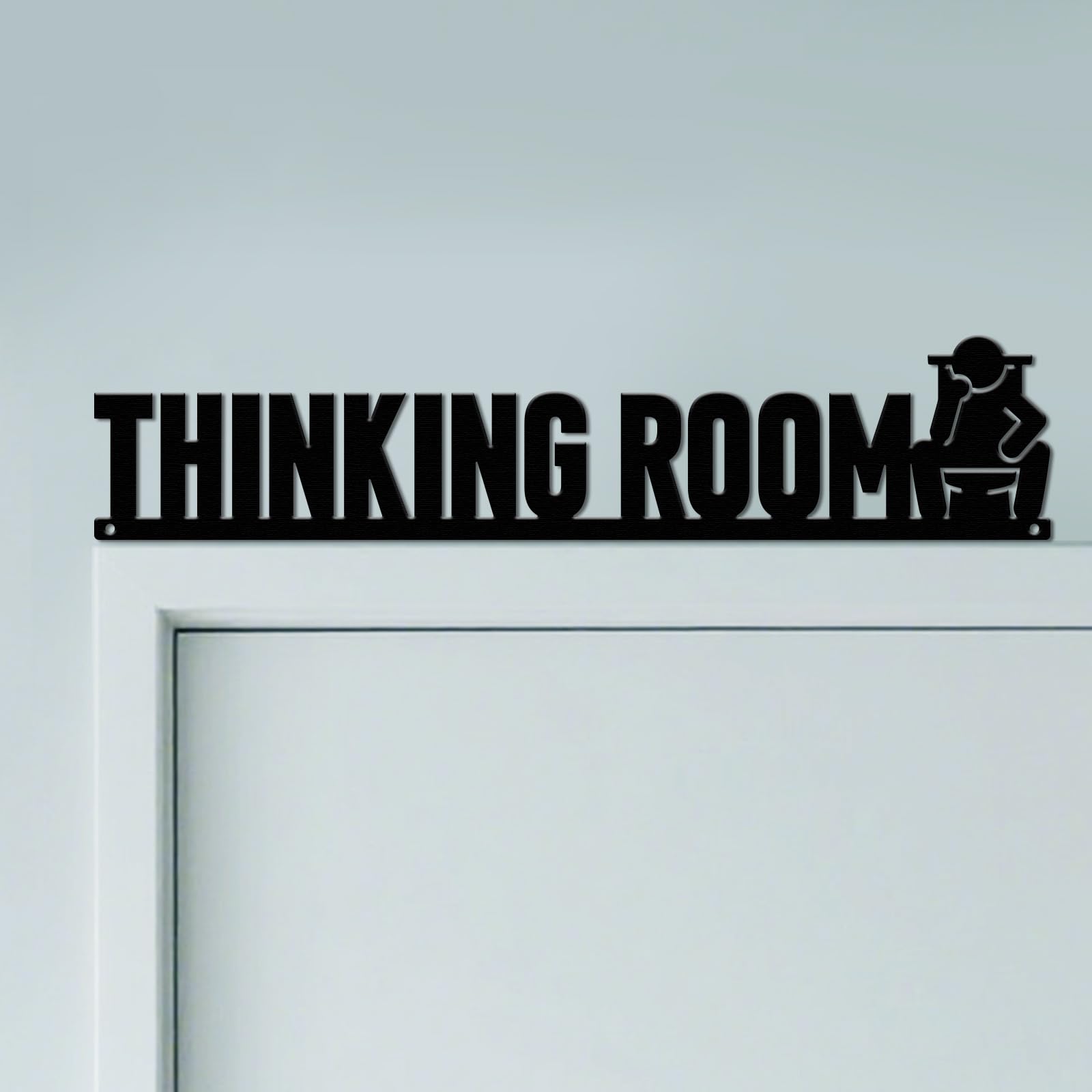 CUTHOLLOW Funny Bathroom Door Topper Sign Wall Art Decor, 30x6.4cm Metal Thinking Room Unique Hanging Above Door Frame Corner Accent for Home Rest Room Toilet,Best Gift for Housewarming โ image 1