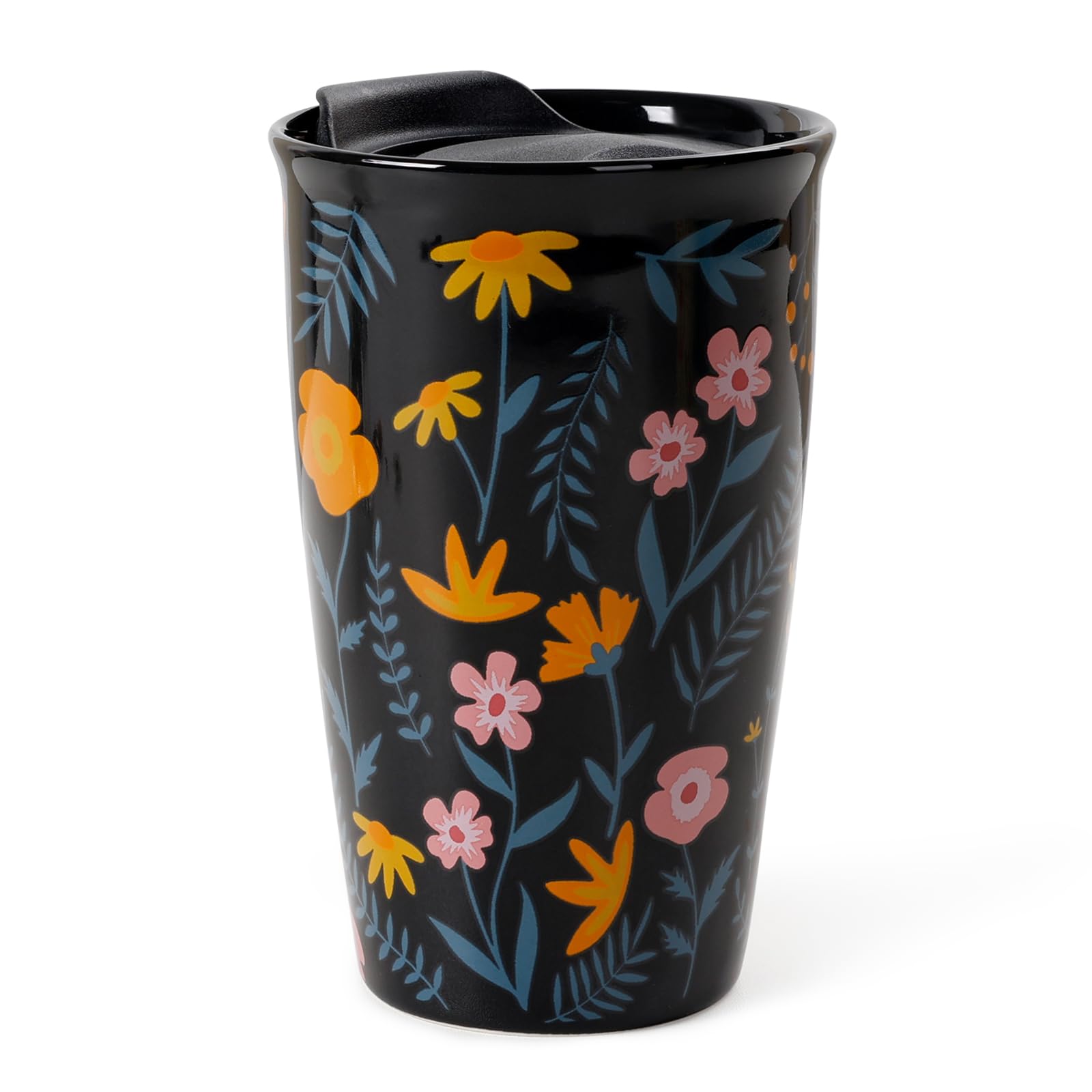Umlaca Coffee Cup Ceramic Travel Mug with Lid for Hot Drinks, Insulated Double Wall Mug, 12oz/350ml, BPA Free, Dishwasher Safe, for Home, Office, Car, to Go (Black)