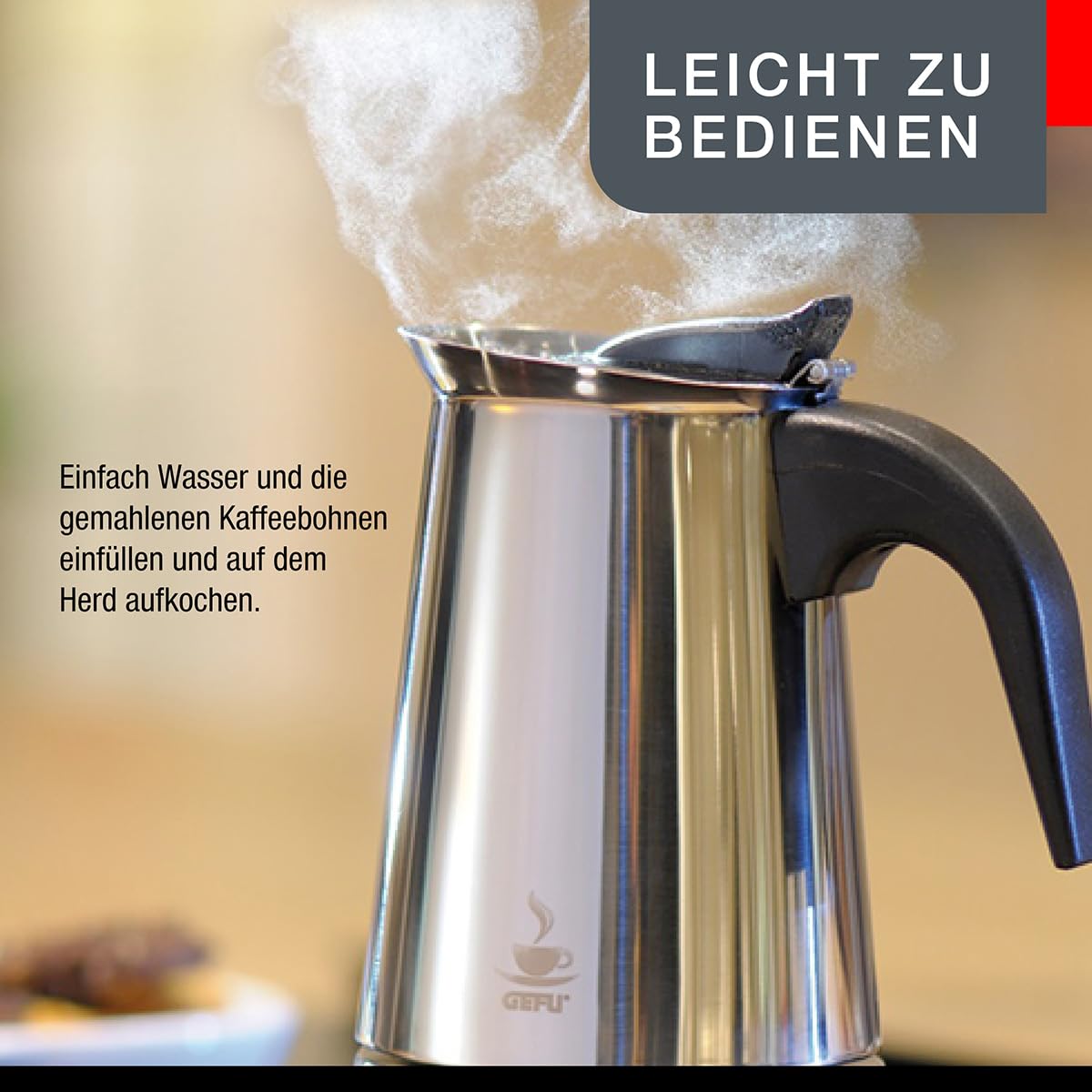 GEFU GE16150 Emilio Cafetière Italienne avec 4 Tasses Acier Inoxydable Inox 11,5 x 9,4 x 18,2 cm