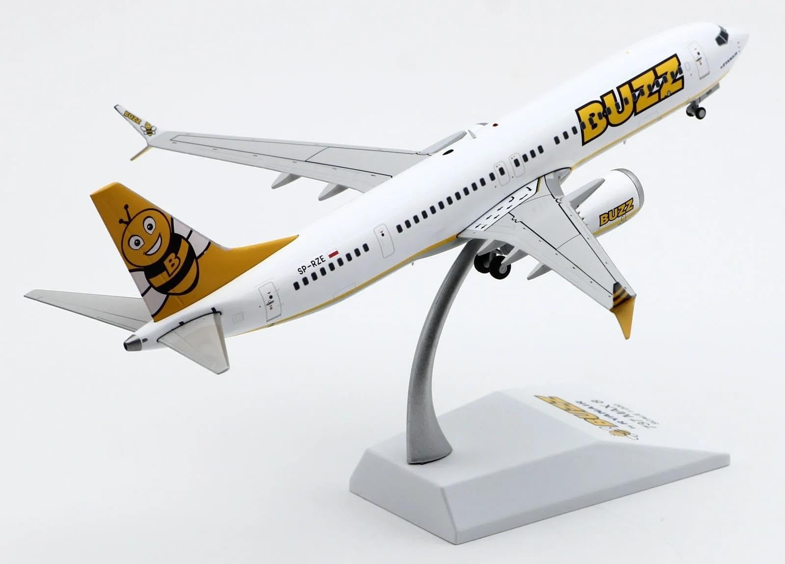 XJBTBA Aluminiowy samolot kolekcjonerski prezent 1 200 dla Buzz Airlines Boeing B737-8Max odlewany model samolotu SP-RZB ze stojakiem zestaw planetoy