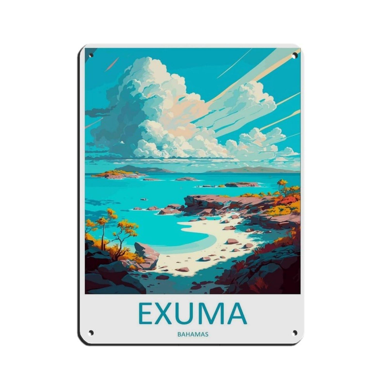 Exuma Travel Art Caribbean Travel (11) Retro Poster Metal Tin Sign Chic Art Retro Iron Painting Bar People Cave Cafe Family Garage Poster Wall Decoration 12x16inch(30x40cm)