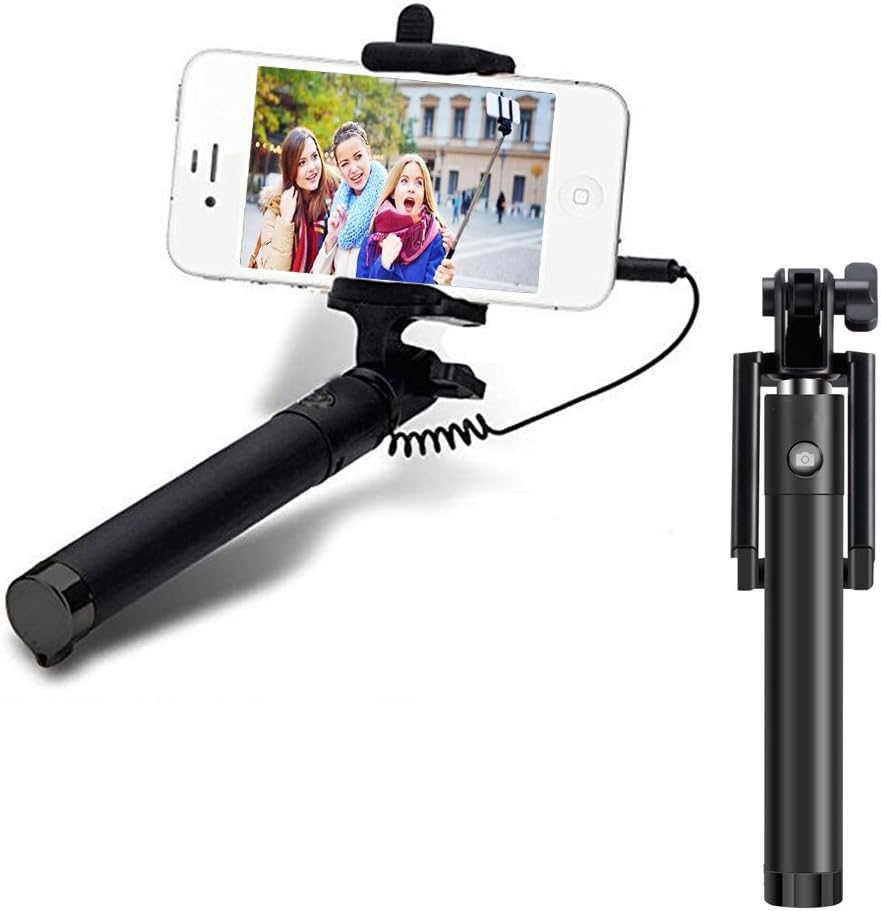Selfie Stick, XZMPO Wired Extendable Selfie Stick U-Shape Monopod for iPhone 6s, 6, 6 Plus, 5 5s 4s, Samsung Galaxy S6,S6 Edge,S5 & More (Wired, Black)