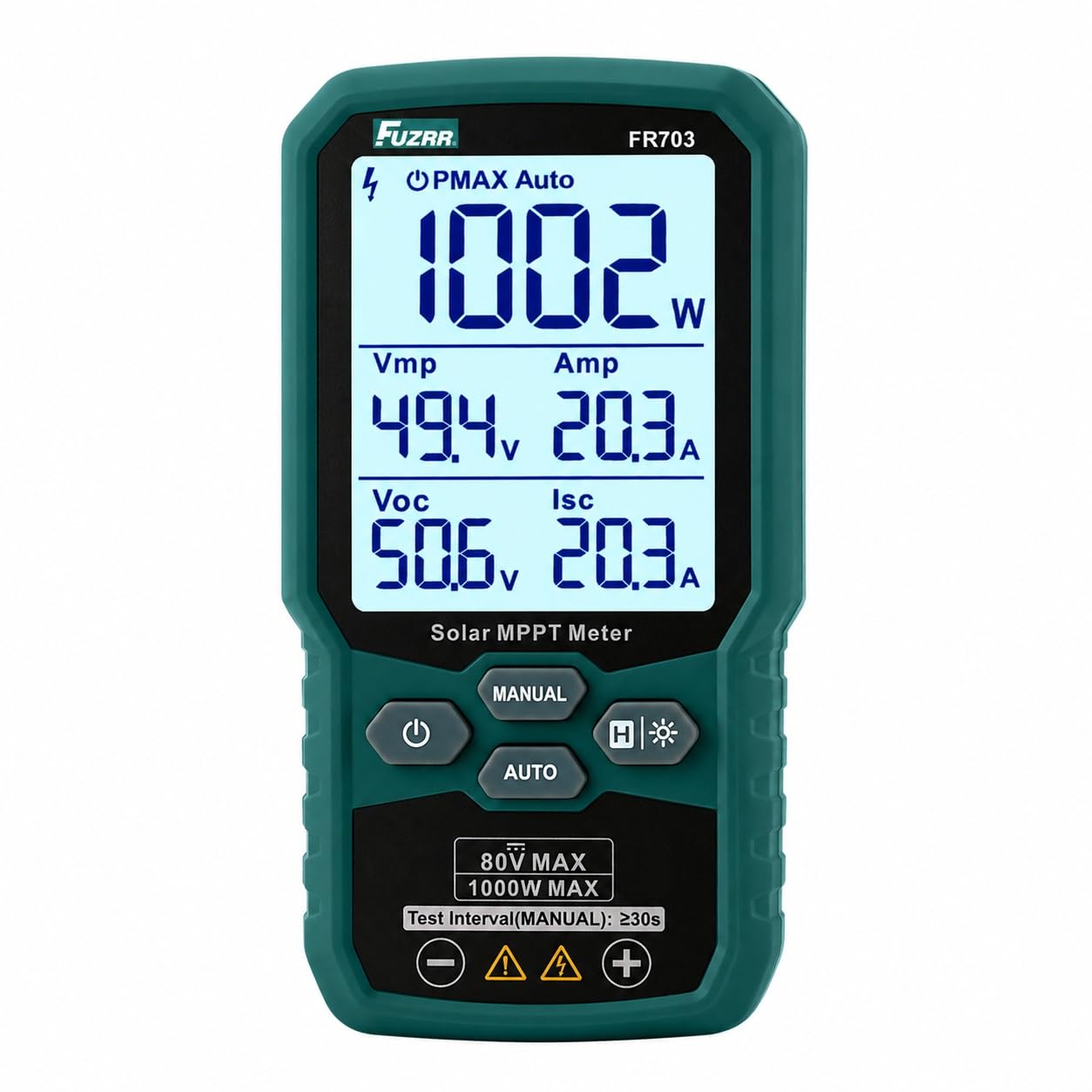 FR703 Tester MPPT do instalacji fotowoltaicznej, przenośny miernik mocy, wyświetlacz LCD, tryb automatyczny/ręczny, zabezpieczenie przeciwprzepięciowe/przetężeniowe, analizator paneli słonecznych