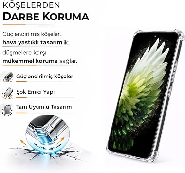 Samsung Galaxy S21 Plus ile Uyumlu Kapak Kamera Korumalı Antişok Airbag Köşe Korumalı Silikon Şeffaf Kılıf