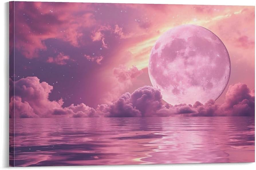 Amazon.co.jp: 絵画 ピンクの霧の月インテリア 絵画 美しい海の景色 Amazon.co.jp: 絵画 ピンクの霧の月インテリア 絵画 美しい海の景色