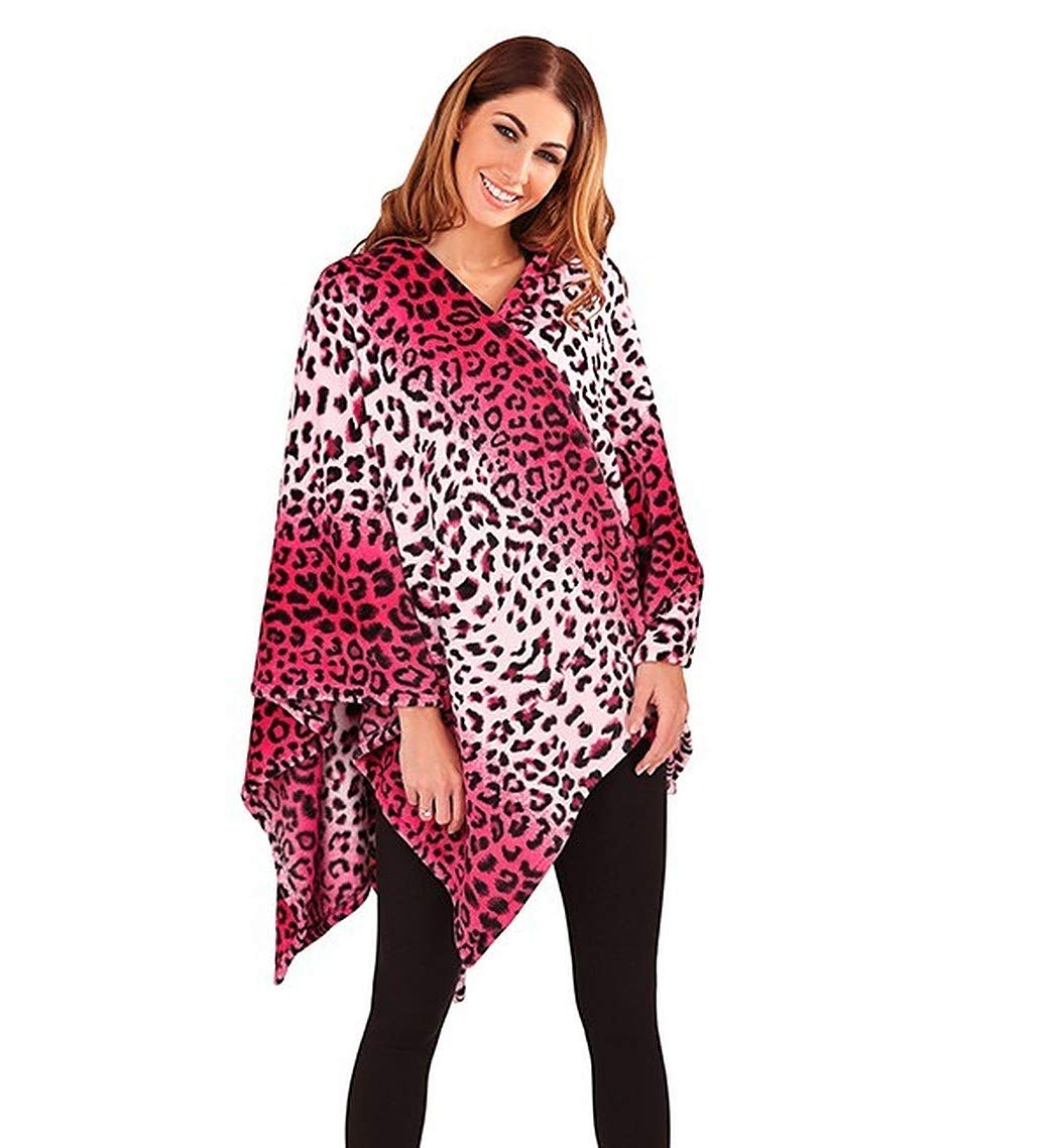 Ladies Printed Poncho Cape Oversized Shawl Wrap Open Front Cardigans for Women Pink