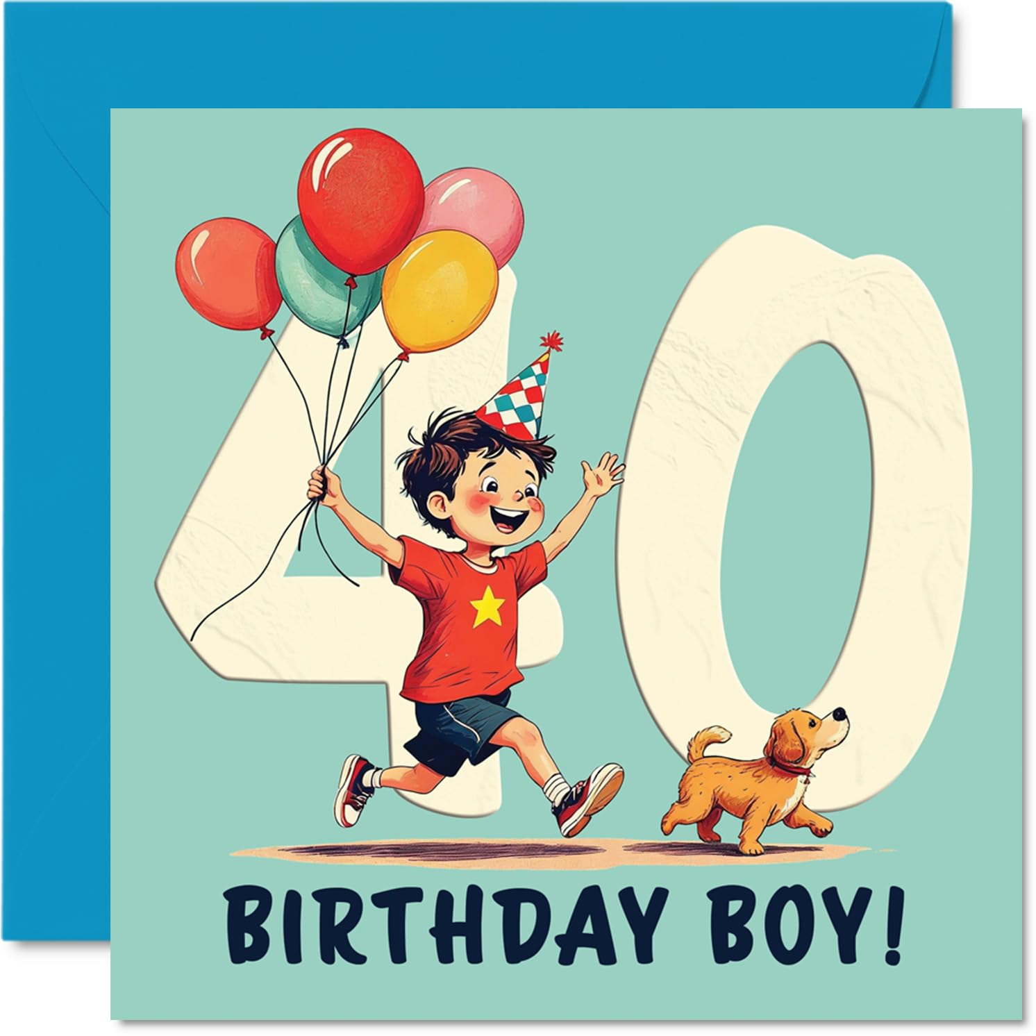 40th Birthday Cards for Men - Balloon Boy - Happy Birthday Card for 40 Year Old Man Husband Neighbour Nephew Cousin, 145mm Bday Greeting Cards