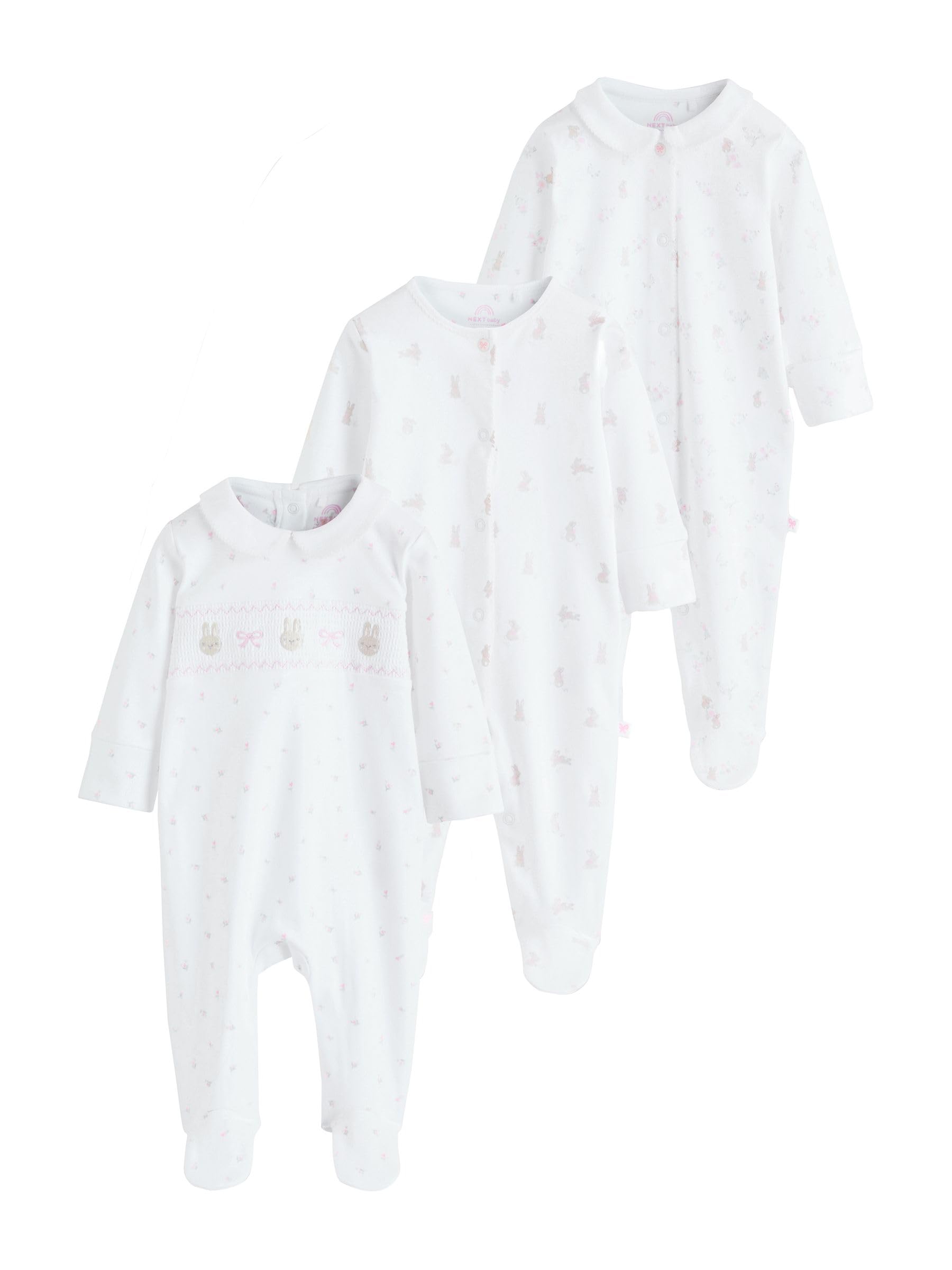 NEXT Bambina Confezione da 3 Tutine Bebè | Neonato, Standard, Mid Rise, Button, 100% cotone