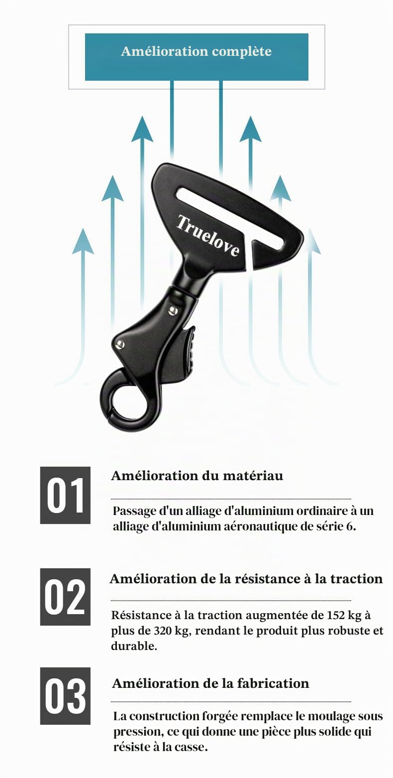 TRUE LOVE Ceinture de sécurité pour véhicule, harnais pour animal domestique, chien, voiture, voyage, léger