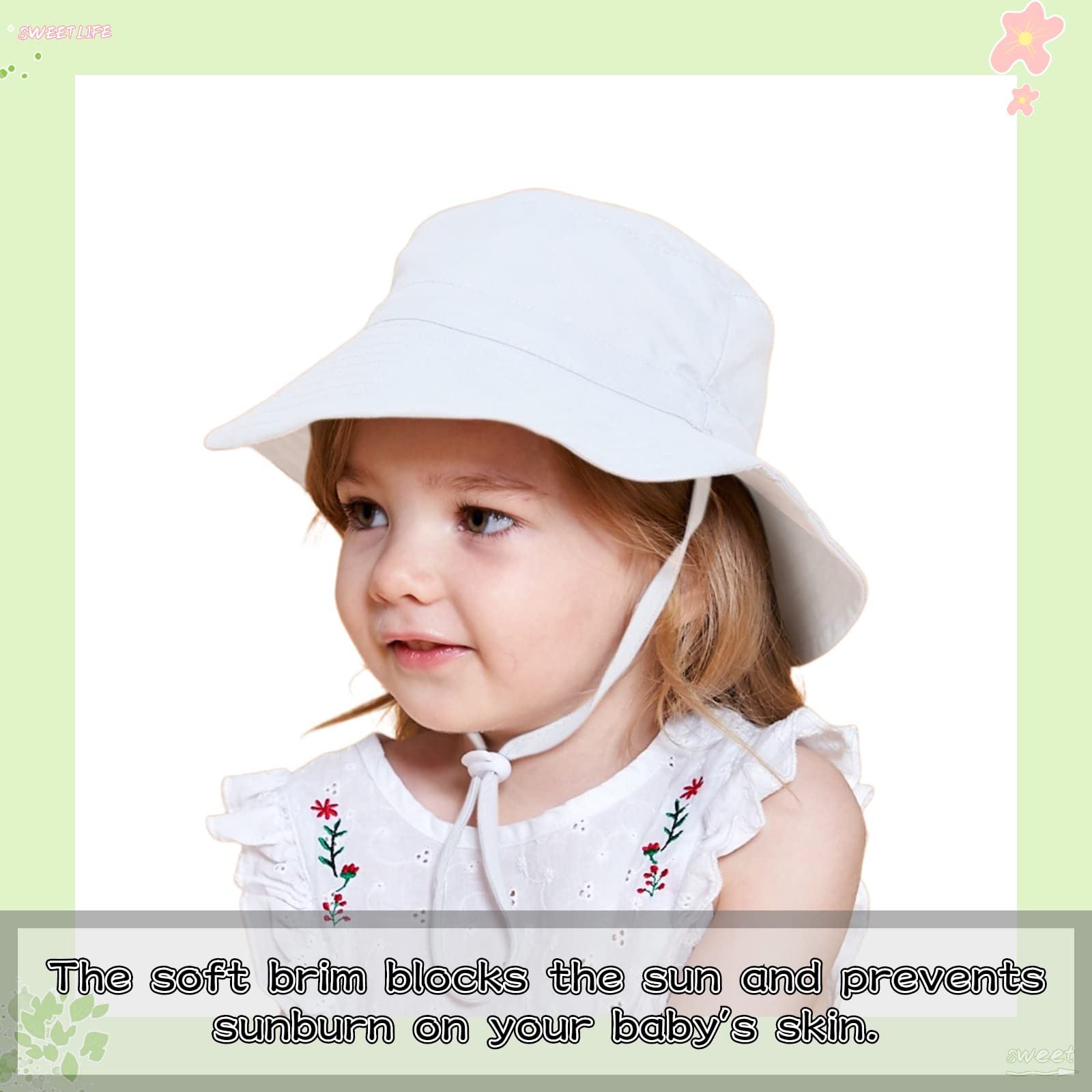 Peecabe Cappello da sole estivo per bambini e bambine, UPF 50+, a tesa larga, regolabile, da 0 a 8 anni