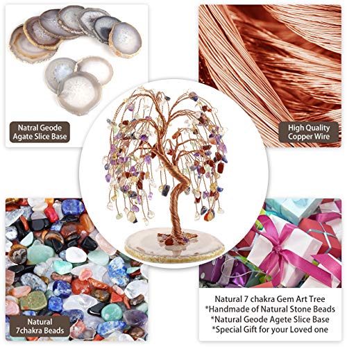 image for Top Plaza 7 Chakra Healing Crystals Copper Money Tree Wrapped On Natur