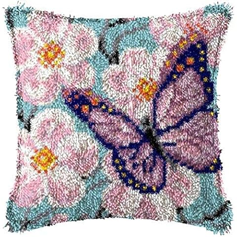 Latch Hook Cushion Kits, 3D DIY Pillow Materials Package Latch Hook Embroidery Kits 43x43cm fit for Adults Kids Home Sofa Furniture Decor (Flower B) Cover