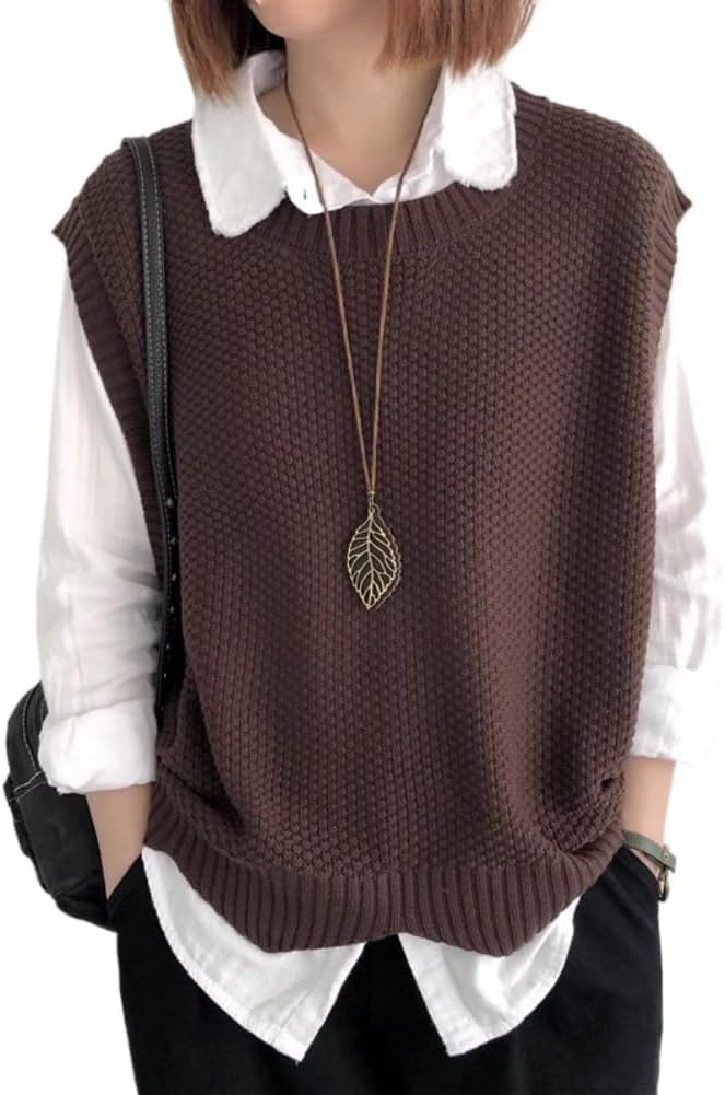 LIXINGHEITANG Knitted sweater vest for women, irregular wear, neck waistcoat