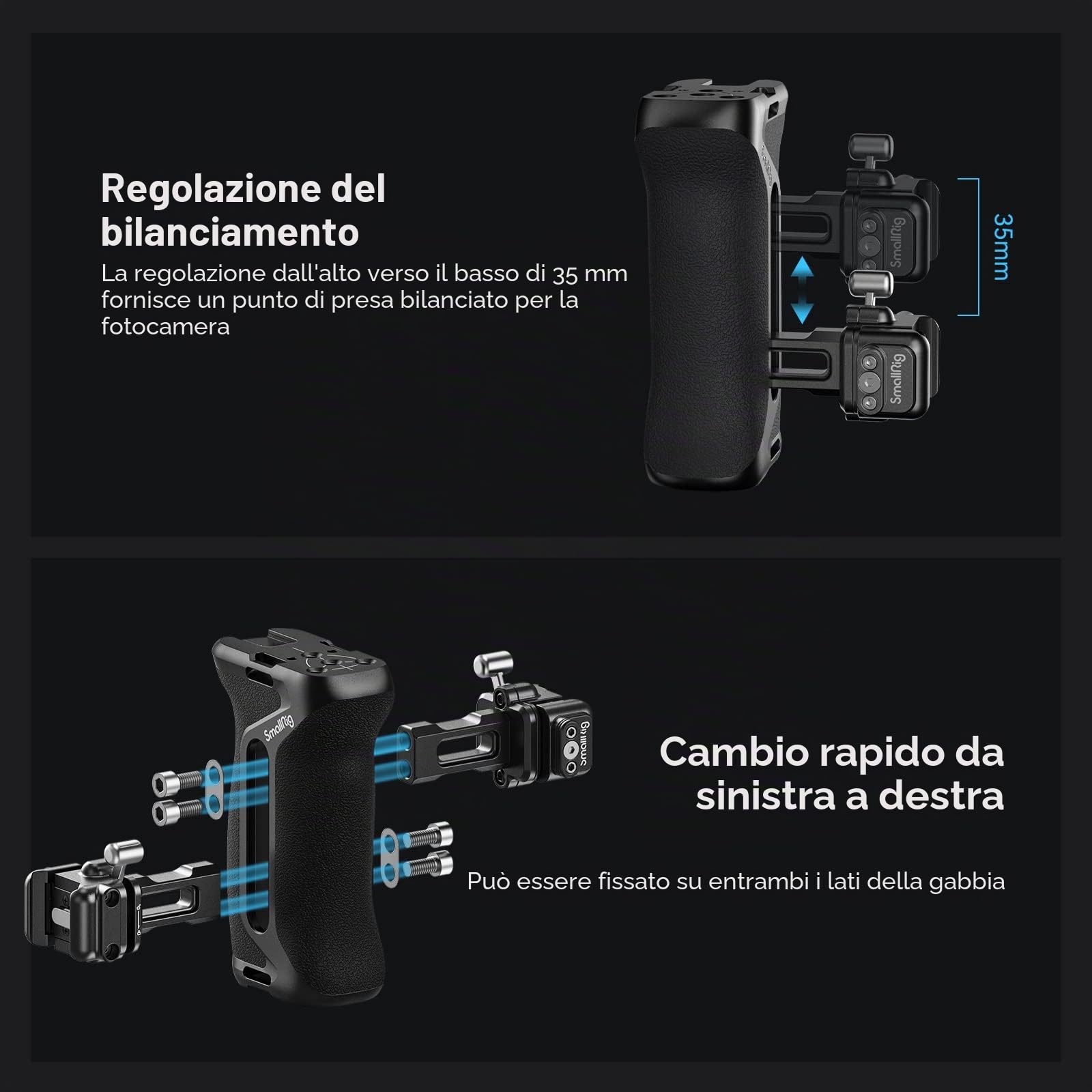 SMALLRIG Maniglia Laterale NATO a Scatto, Design a Blocco Rapido, Regolabile Su/Giù, con Supporto per Scarpa Fredda Integrato, Foro Filettato, Foro per Cinturino da Polso - 4017