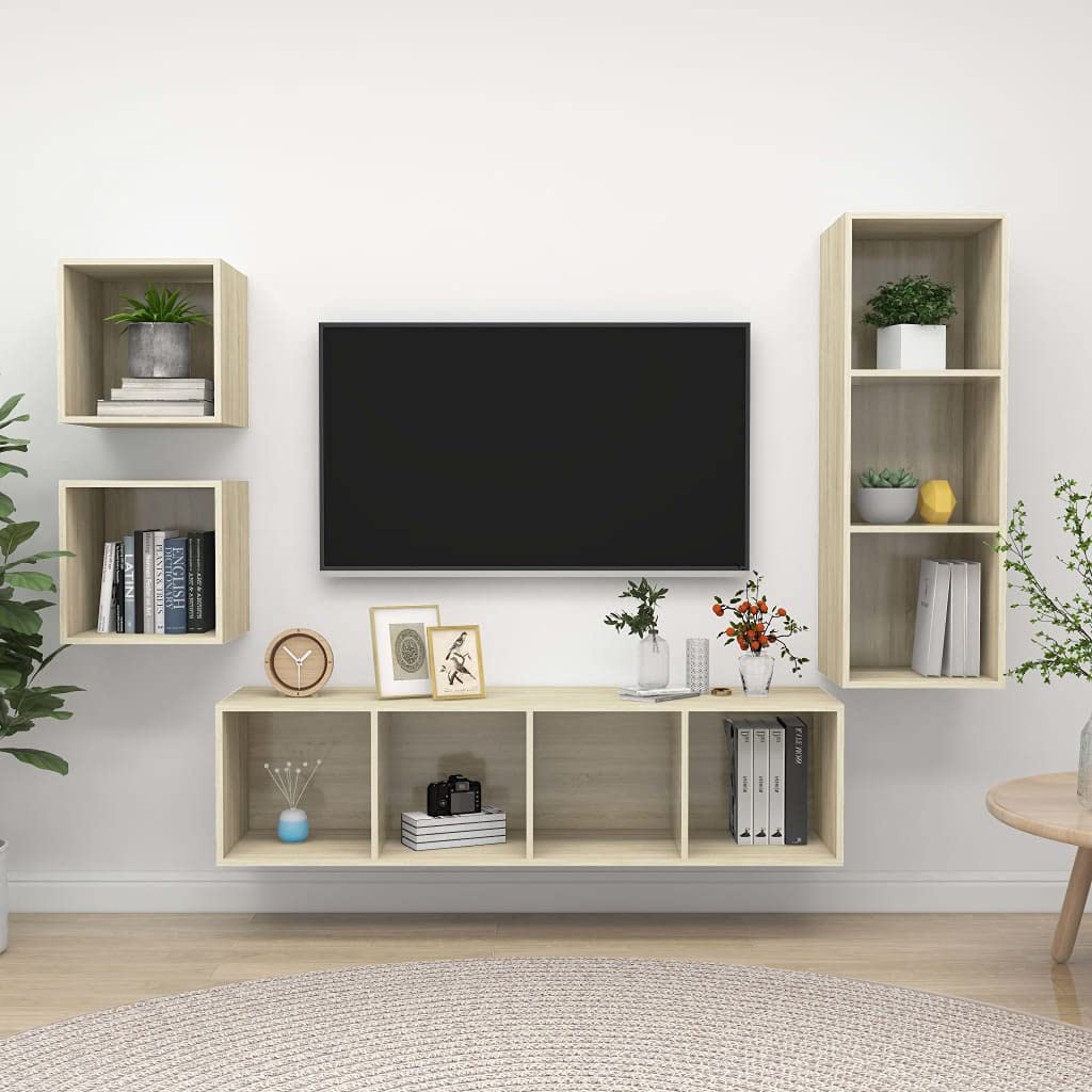 Juego de muebles de salón de 4 piezas en madera de ingeniería color roble Sonoma de 60kg