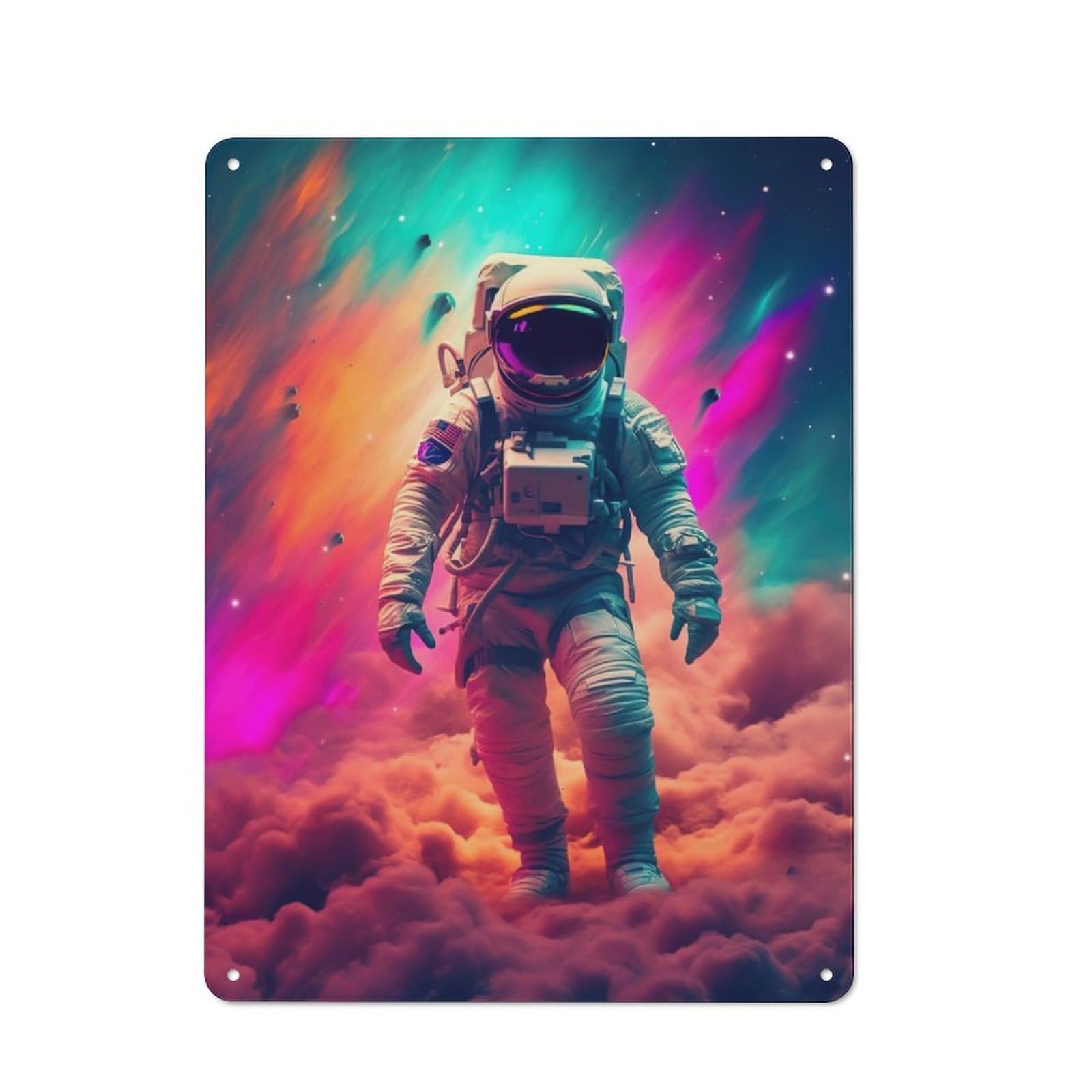 Junmoney Space Clouds Astronaut Metal Plaque 40X30cm With For Pub Or Café, Rustic Decor, For Garage, Workshop And Man Cave Decoration