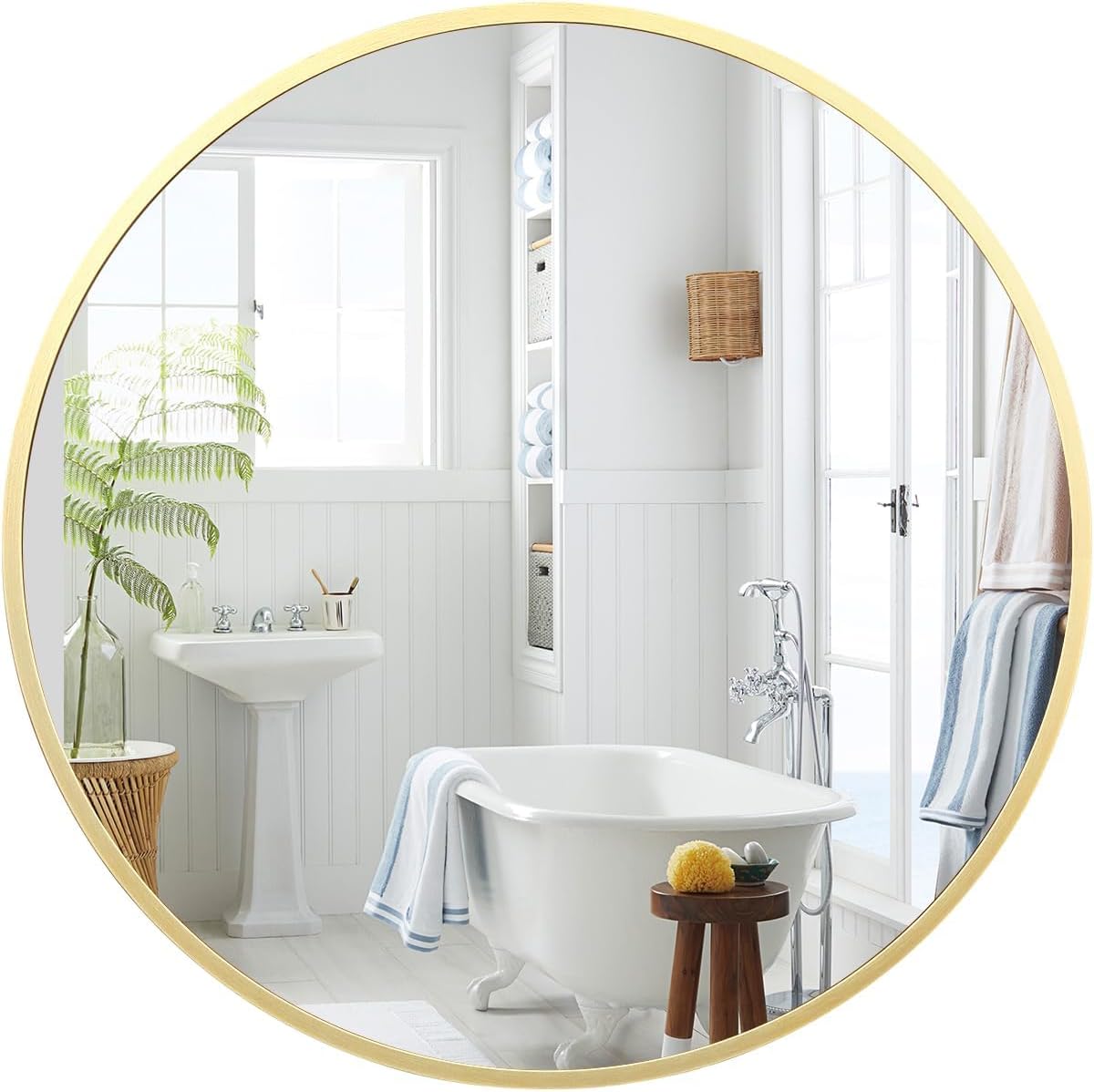 coucheta 18 Inch Round Mirror, Round Mirror Gold Circle Mirror Vanity Mirror Metal Frame Wall Mounted Mirrors for Living Room, Bathroom Decor, Wall, Entryway, Rustic
