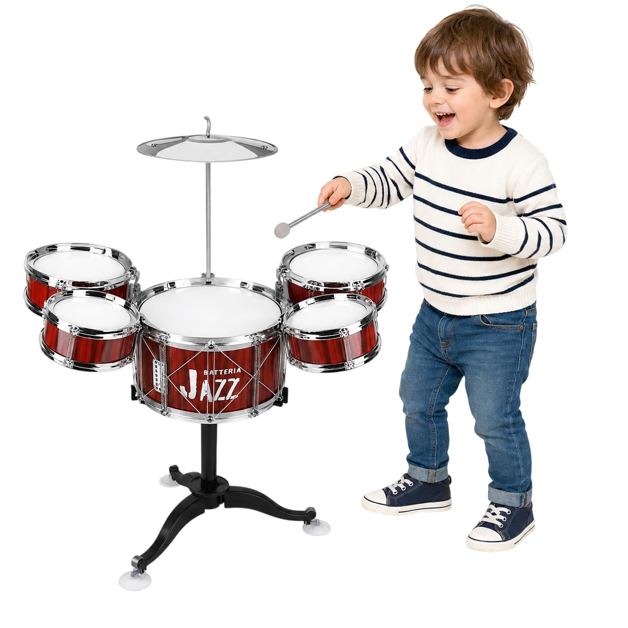 Zestaw perkusyjny dla dzieci Jazz Drum Zestaw perkusyjny dla dzieci Mini Drum Zestaw Instrumentów Muzycznych z 5 bębnami 1 Płaski 2 Pałeczki Edukacyjny Instrument muzyczny Perkusyjny (C)