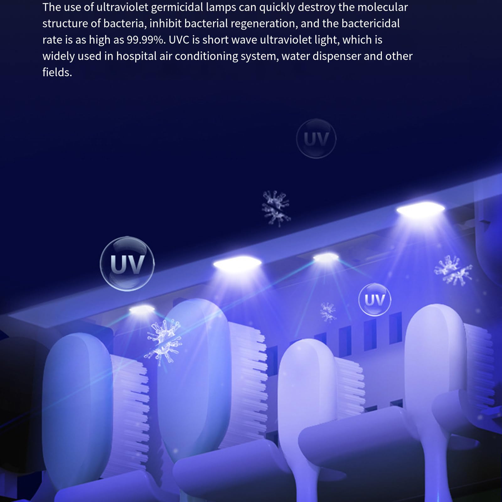 Soportes de cepillo de dientes montados en la pared para baño, esterilización Uv de secado inteligente, estante de almacenamiento sin perforaciones, soporte para cepillo de dientes,Blue