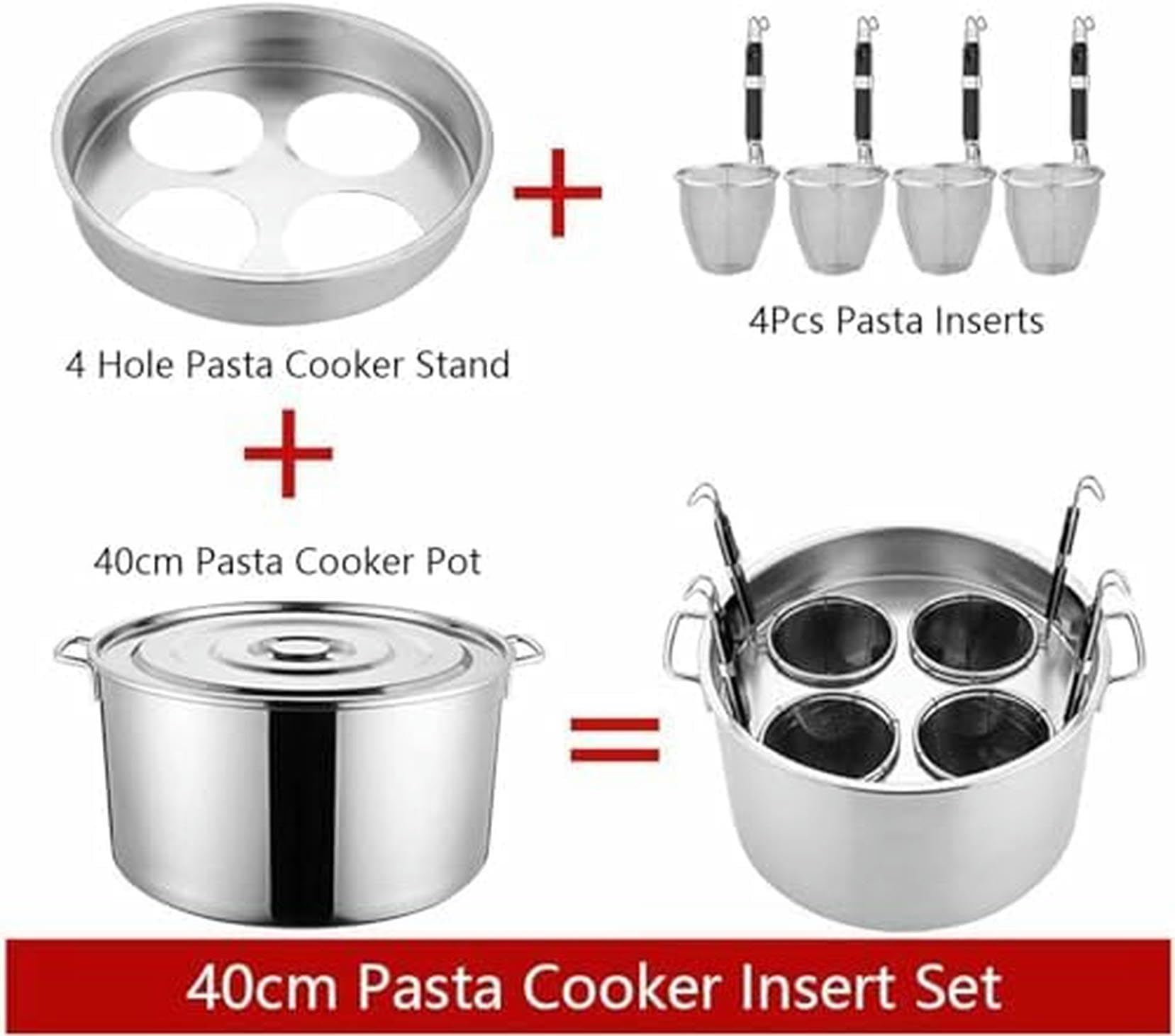 Pentola per la Pasta in Acciaio Inox da 3/4/5 Litri con scolapasta, Uno Strumento da Cucina Multifunzionale per cuocere Pasta, Verdure, ECC. - 4 Fori di Scarico per Un Facile utilizzo.