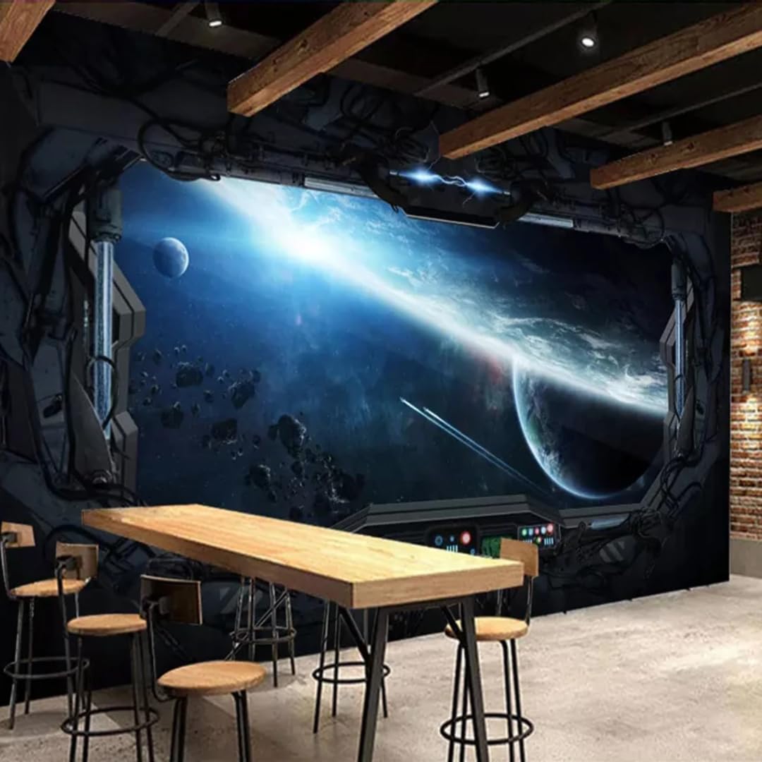 XINRUYI 3D Mural Wallpaper Spaceship wall Covering Art Stickers for Bedroom and Living Room Decoration