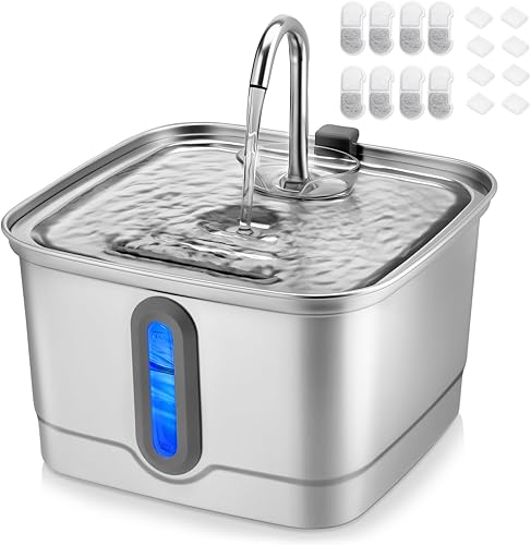 Miniatura 11 de Fuente de agua de acero inoxidable para gatos, fuente automática de agua para mascotas de 101 oz/3 L, fuente de agua para perros con filtros de