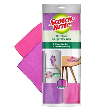 Scotch-Brite Microfiber Multipurpose Wipe (Pack of 2) (Scratch free cleaning with trapping of dust) (Used for dusting, appliances, furniture, window, fittings etc) - image, photos