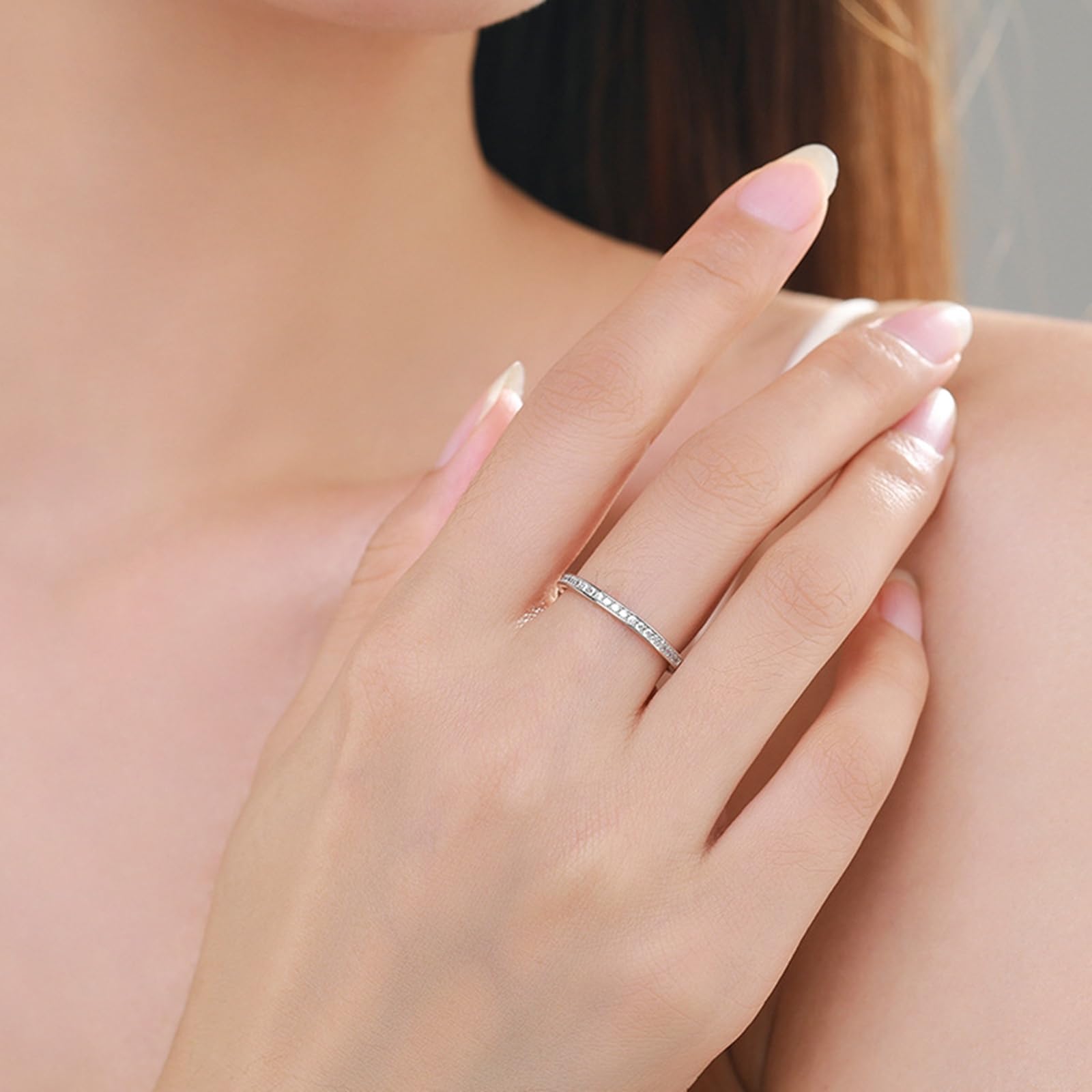 Anillo de oro blanco, diamante cultivado en laboratorio, anillos de compromiso, oro real, alianzas de media eternidad, anillo de oro para mujer