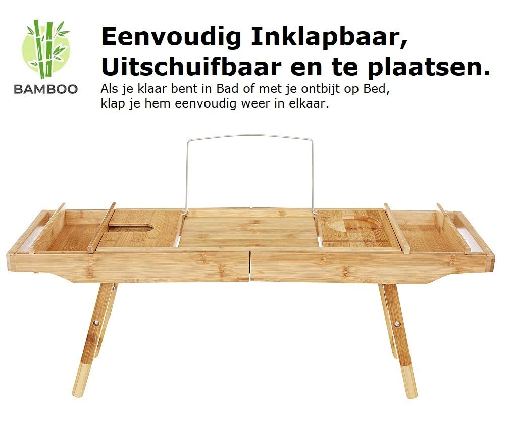 Decopatent 2 in 1 - Badewannenablage & Frühstückstablett mit Stützen - aus Bambus Holz/Badewannentablett/Badewannentisch/Betttablett mit ausklappbaren Beinen