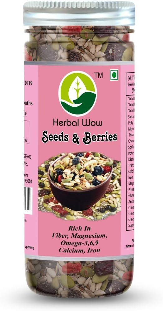 Herbal Wow Berries & Seeds Mix | 250 Grams | 1 Bottle of 250 Grams | Organic Seeds & Berries