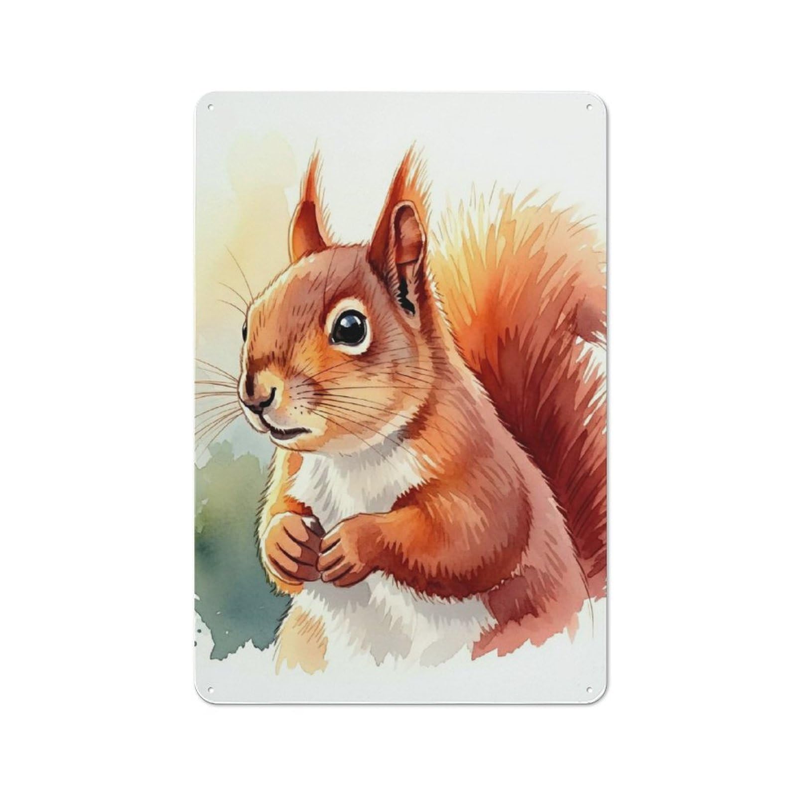 Junmoney Style-15 Shed Style Watercolor Squirrel Portrait Tin Sign 30X20cm, Utility Space Decor For Greenhouse, Garden Room, Cafe Or Entryway