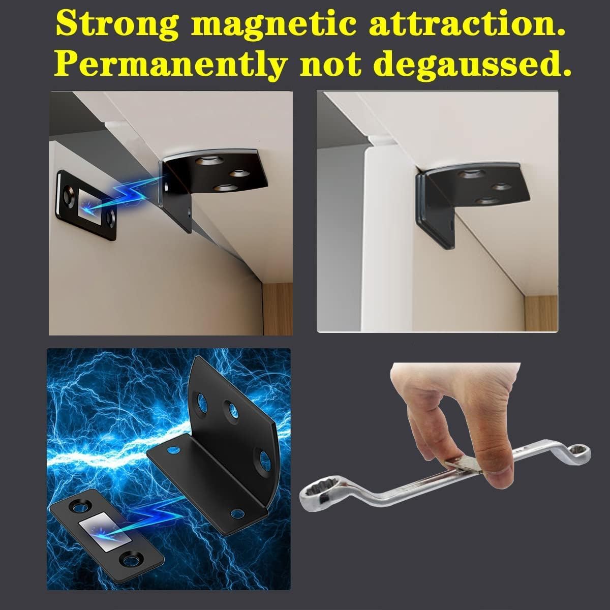 JIALTO 2 Pcs L-Shaped Magnetic Door Catch- Ultra Thin Cabinet Latch & Furniture Safety Lock- Strong Adhesive Sticker & Screws- Drawer Locks, Cupboard Door Stopper, Kitchen Closet Latches (Black, 2) 2