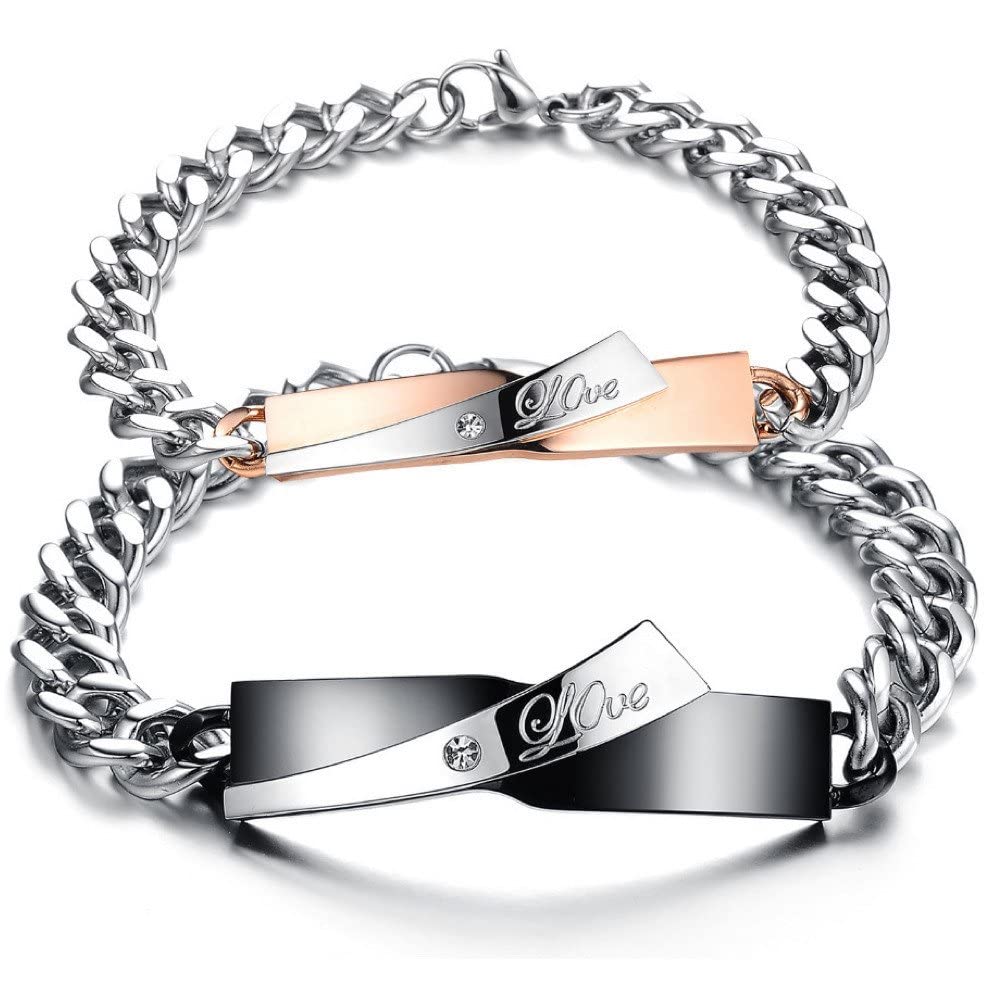 Kim Johanson Bracciali Coppia Acciaio Inox – Keep Me In Your Heart – Regalo Fidanzati Con Zirconi