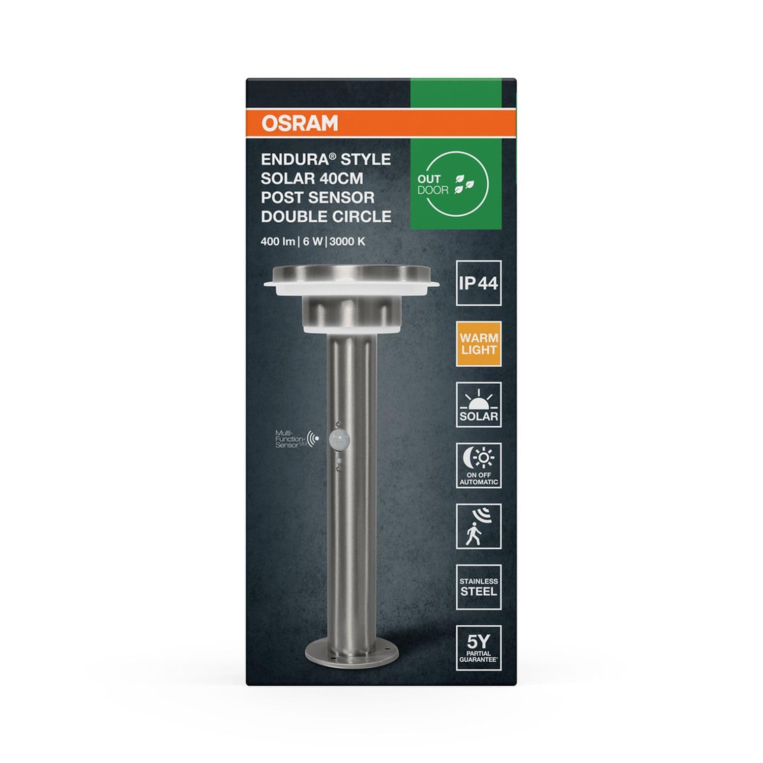 Licht-Erlebnisse LED Solar Wegeleuchte mit Bewegungsmelder Edelstahl 3000 K IP44 Außen modern gemütlich H:40 cm stilvoll Pollerleuchte Haus