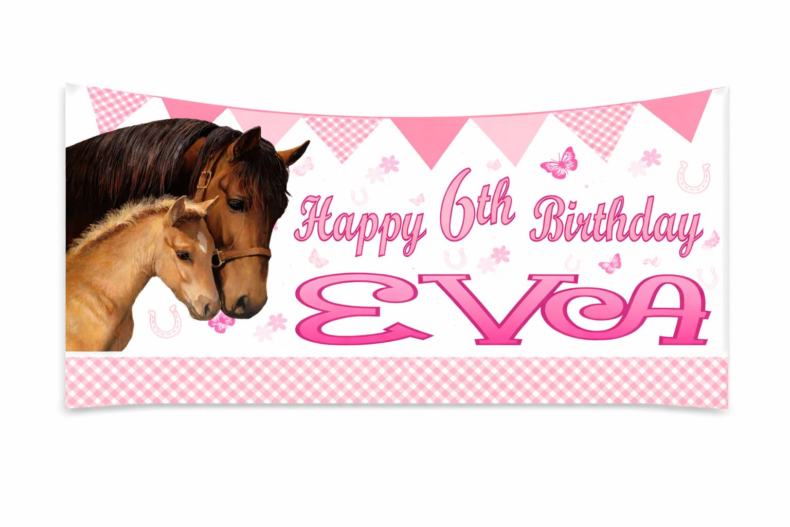 Personalised Horse Birthday Banner for Girls with Photo, Name & Age (4ft No Photo)